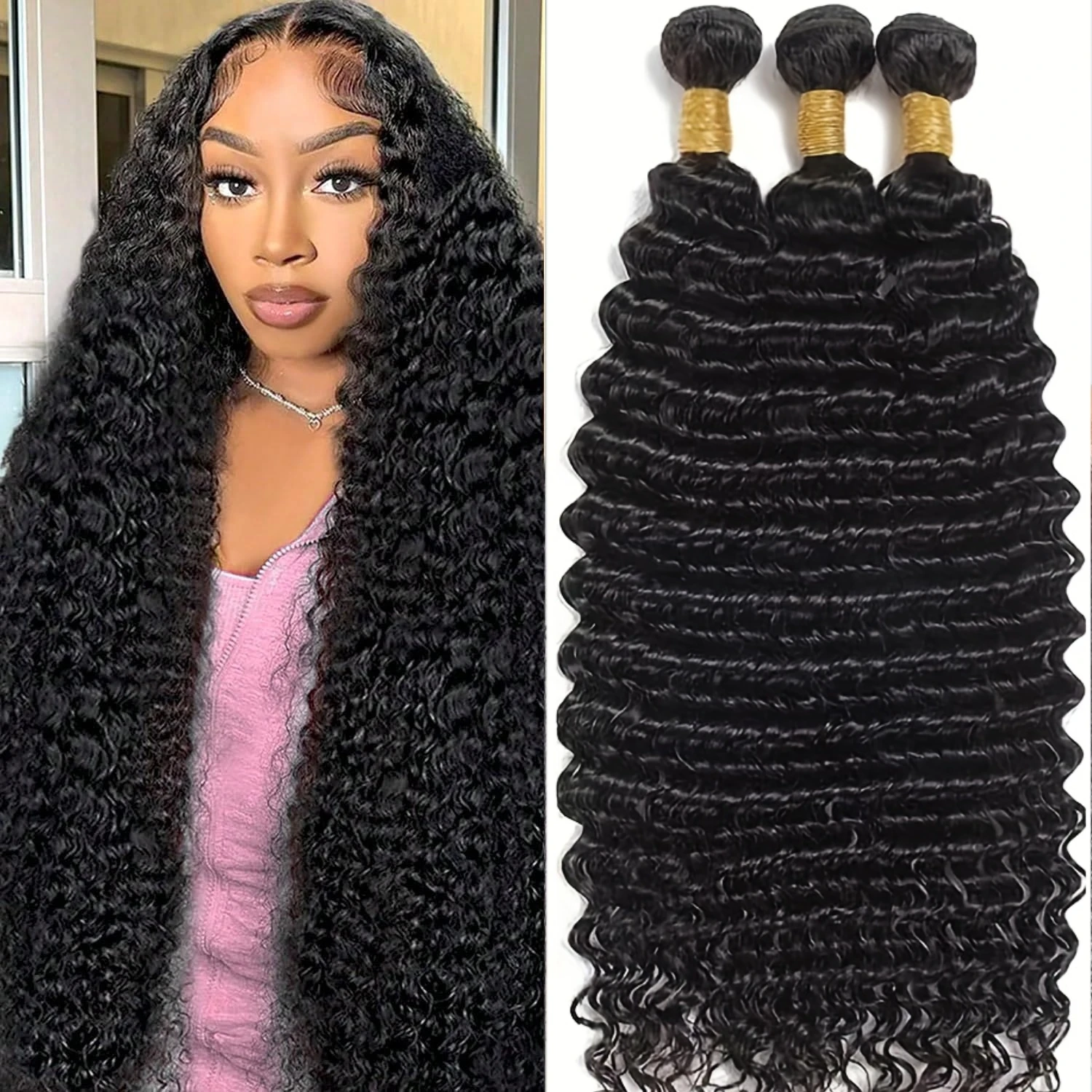 

Глубокая волна 1, 3 пучка бразильских человеческих волос, пучки глубоких волн, 100% необработанные девственные волосы Remy, натуральный цвет для чернокожих женщин