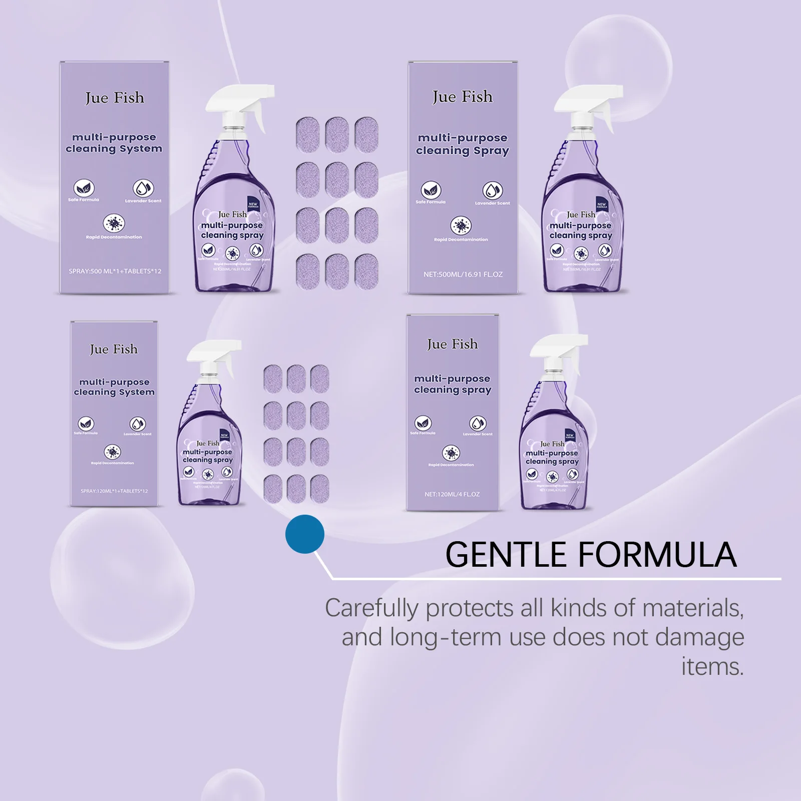 منظف Jue-Fish 120/500 مل متعدد الأغراض للمطبخ والحمام وإزالة البقع الفورية بالزيت الثقيل النظيف رغوة عطر اللافندر النظيفة #3