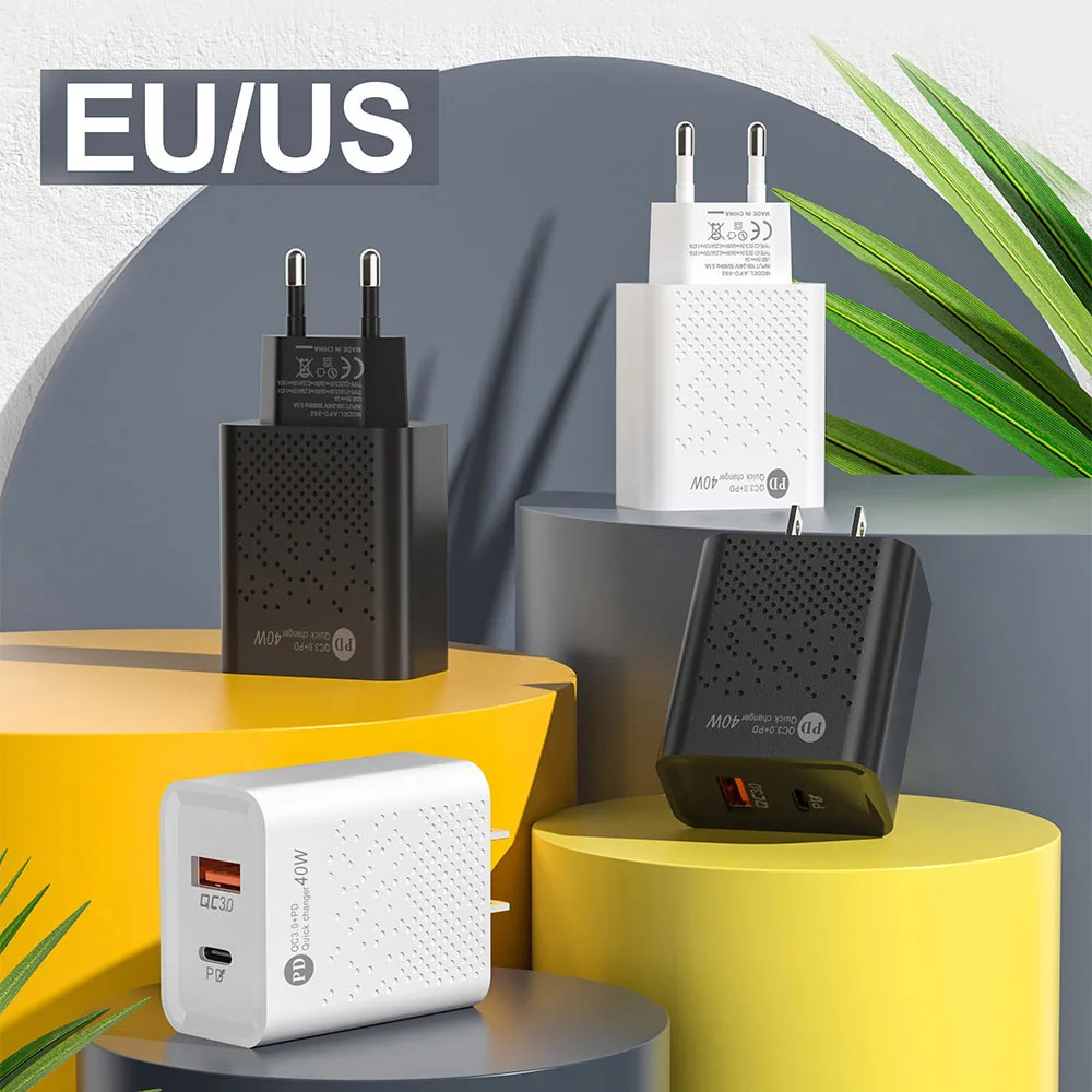 Ładowarka 40W USB C szybkie ładowanie ładowarki QC 3.0 PD typu C szybkie ładowanie do telefonu iPhone Xiaomi Samsung Huawei ładowarka Adapter
