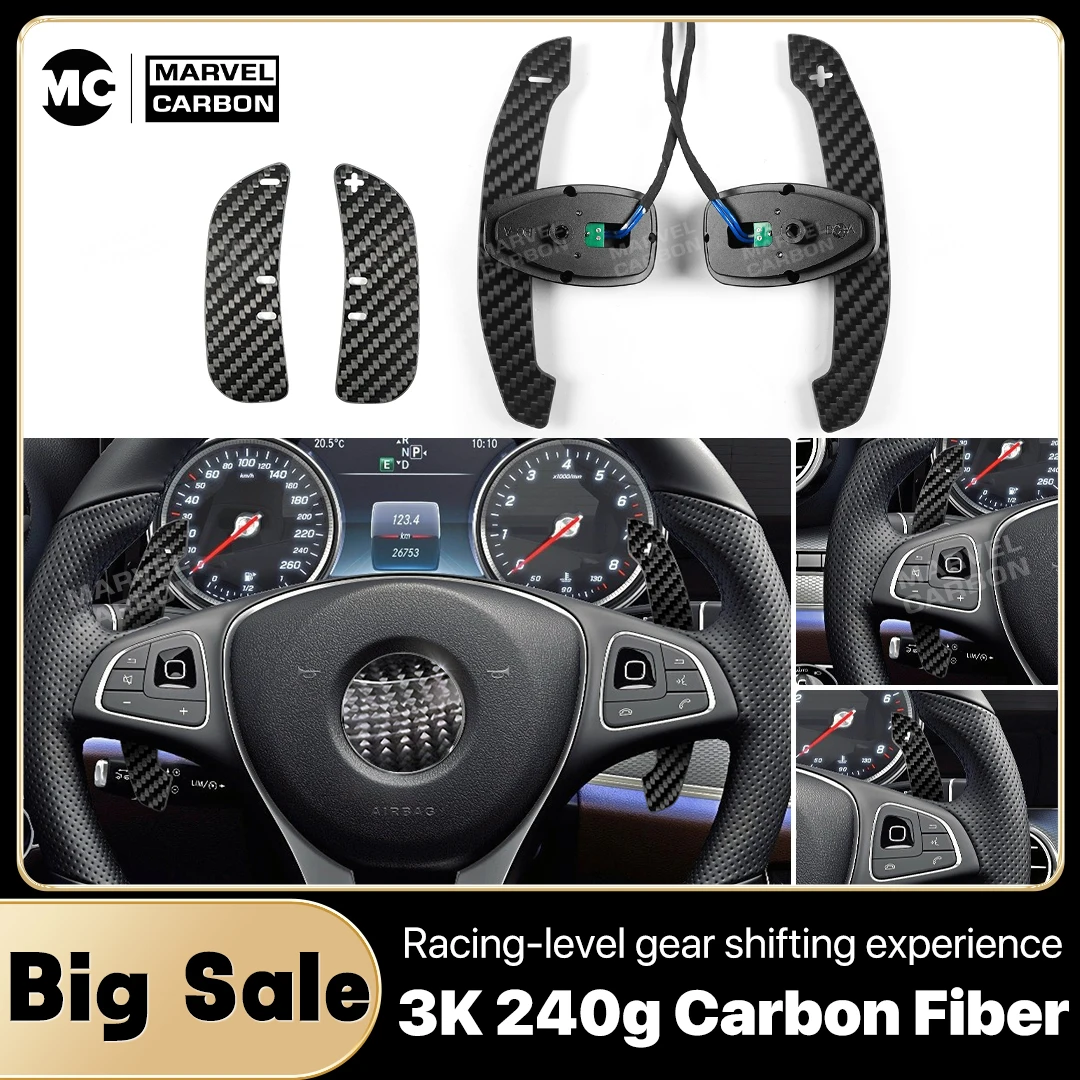 MC Glossy Carbon Fiber Magnetic Steering Wheel Paddle Shifters For Mercedes Benz A B C Class: 2015-2021 CLA CLS