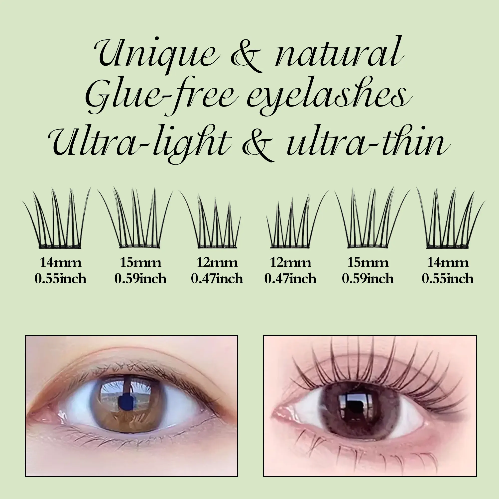 36 grupos de pestañas postizas sin pegamento, estilo anime natural segmentado, dulce y fresco, ultraligero y ultrafino