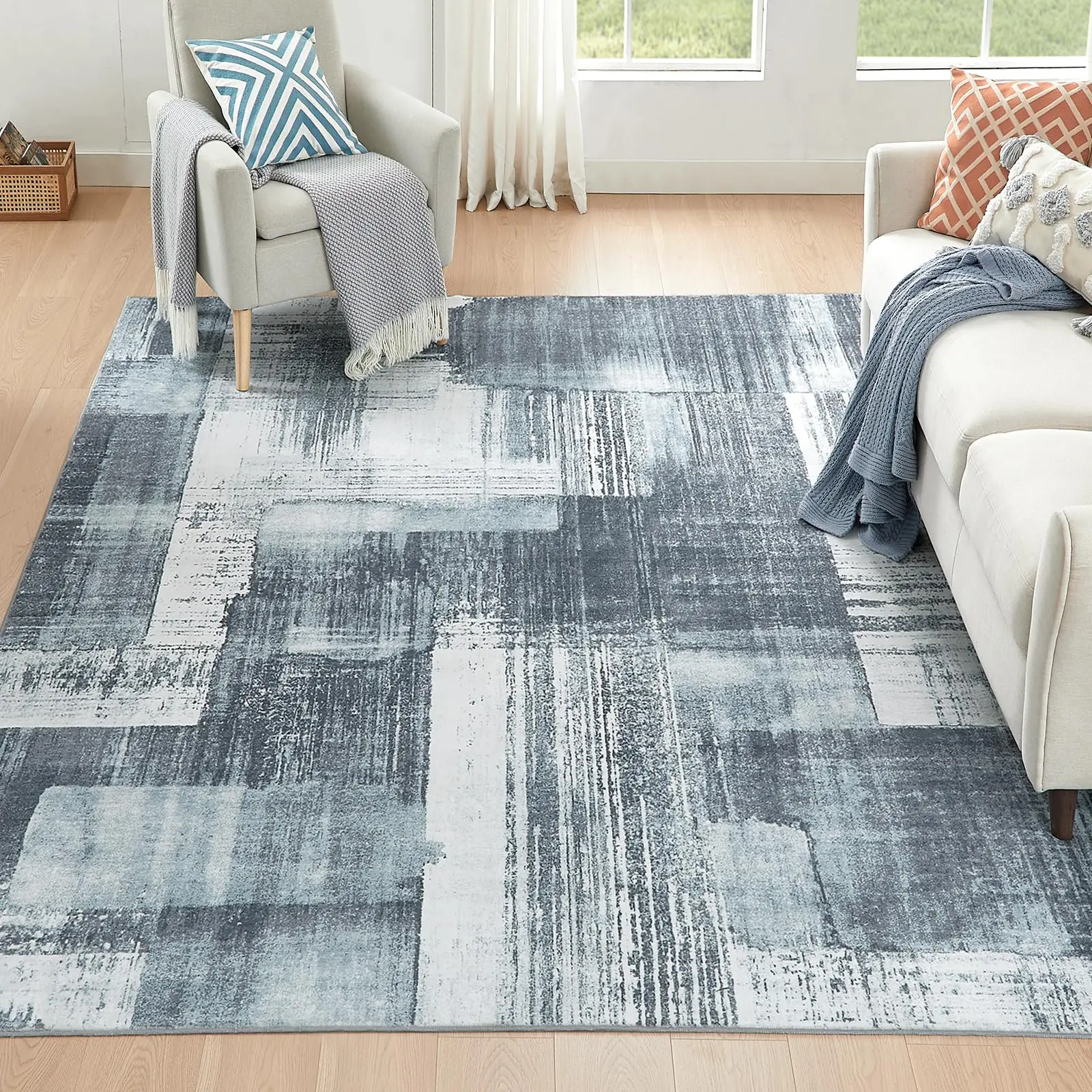 Orhopui Carpet,modern Washable Carpet,low Velvet Bedroom Rug,thin Living Room Rug with Non-slip Backing,no Shedding,light Abstract Machine Carpet,gray