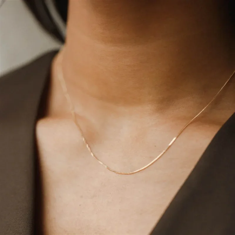 Naszyjnik z łańcuszkiem wypełnionym 14-karatowym złotem Drobny naszyjnik Choker wypełniony złotem Odporny na przebarwienia naszyjnik Biżuteria w stylu vintage — zdjęcie 2