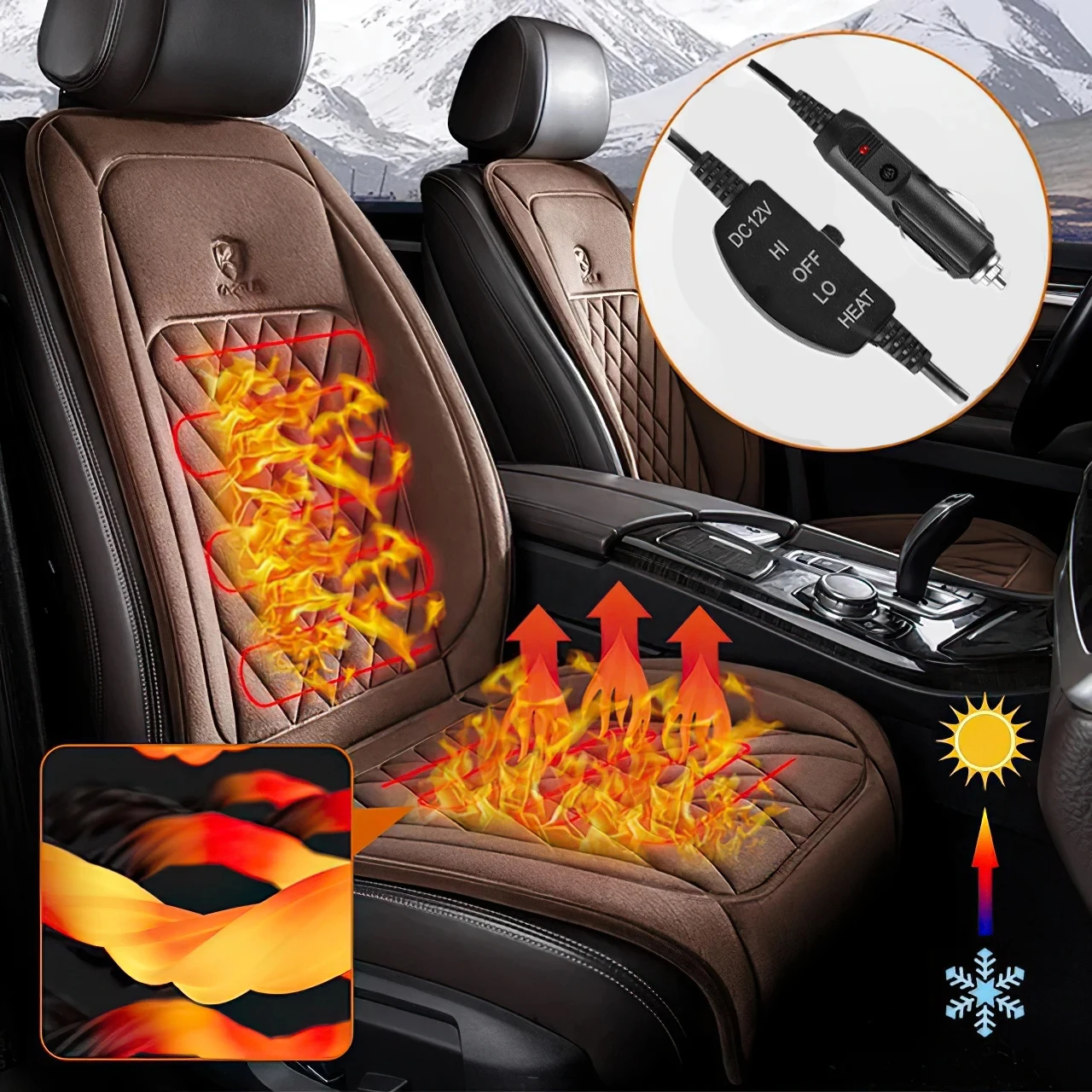 1/2pcs Winter Heated Car Seat Cover 12V Heating Warmer Car Seat Cushion Auto Universal Car Seat Protector Cloak Cover Pads Set