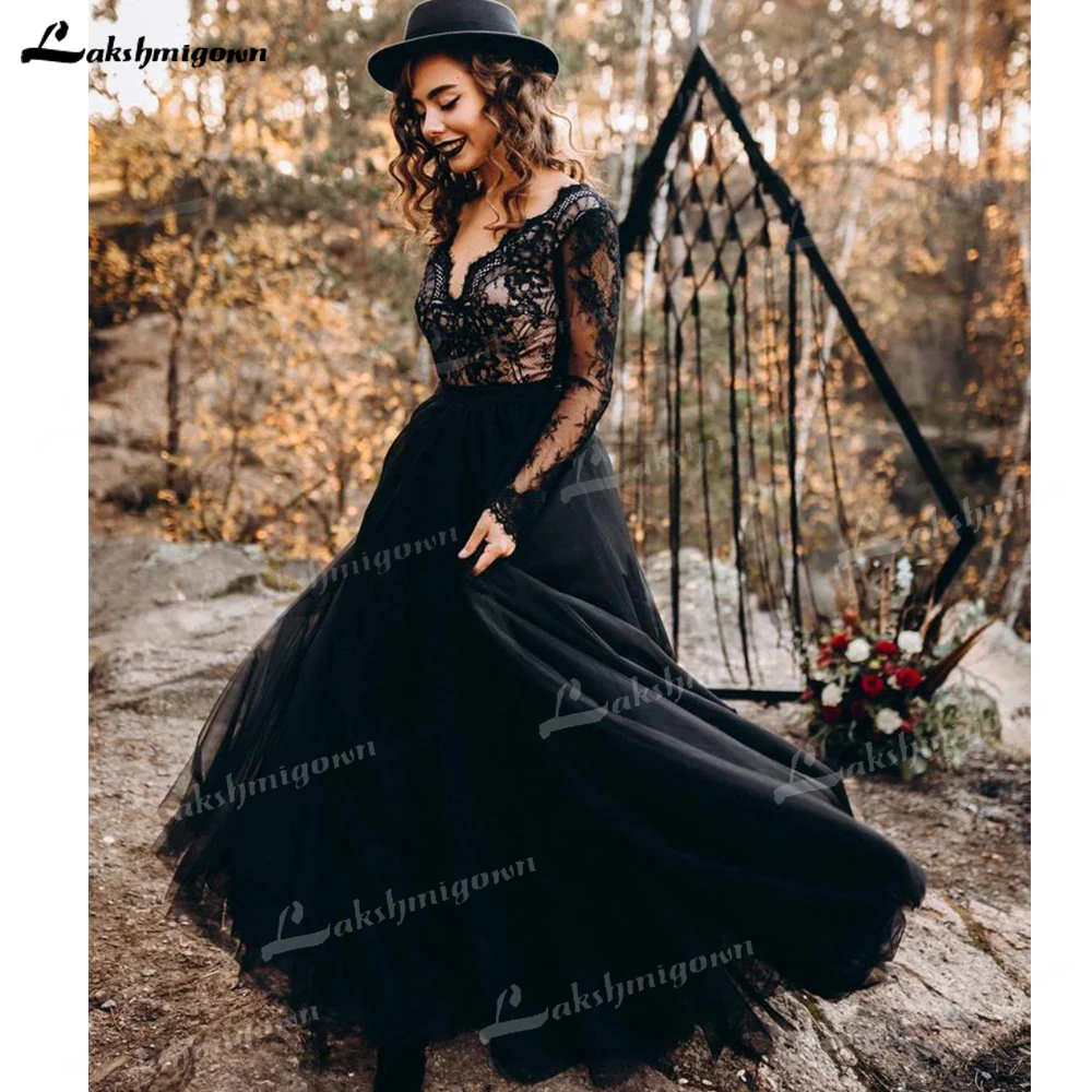 Robe de mariée en dentelle noire, élégante, style Boho, deux pièces séparées, avec traîne, jupe en Tulle, ligne a