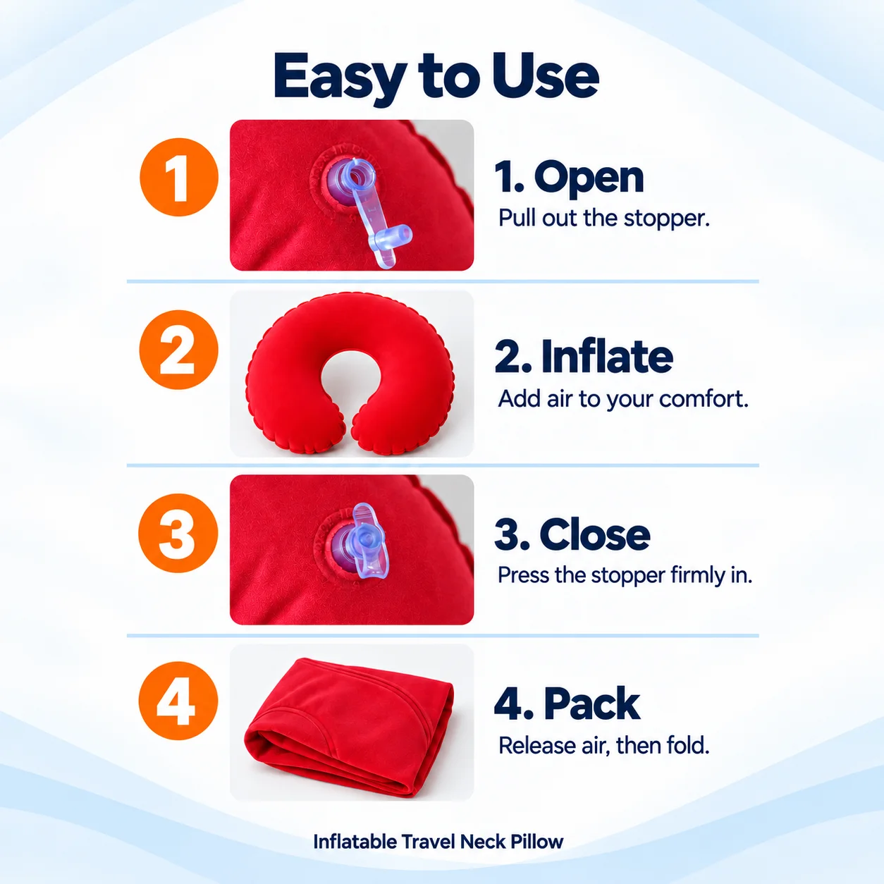 Neck Pillow 2pcs Inflatable Travel Pillows, Compact Foldable Neck Support for Airplane, Train and Car Trips