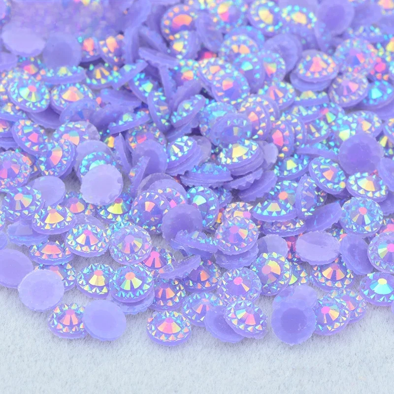 JUNAO 4 5 6mm Purple AB Round Flower Rhinestone Stickers Flatback Resin Cabochon Gems Nail Art Crystal Stone Non Sewing Strass — zdjęcie 2