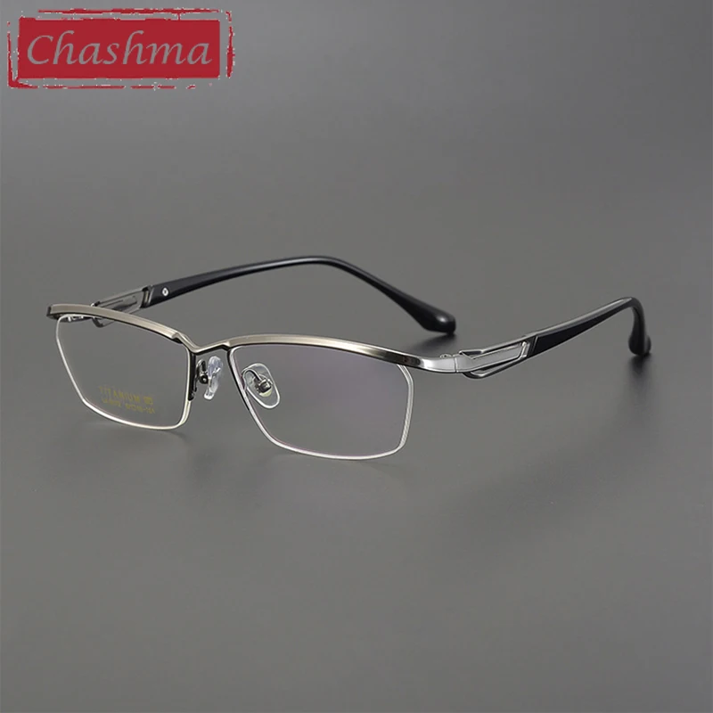 Chashma Optical Elegant Men Eyeglasses Pure Titanium Prescription Half Rim Glasses Frame Spectacles Long Temple 151 mm Eyewear