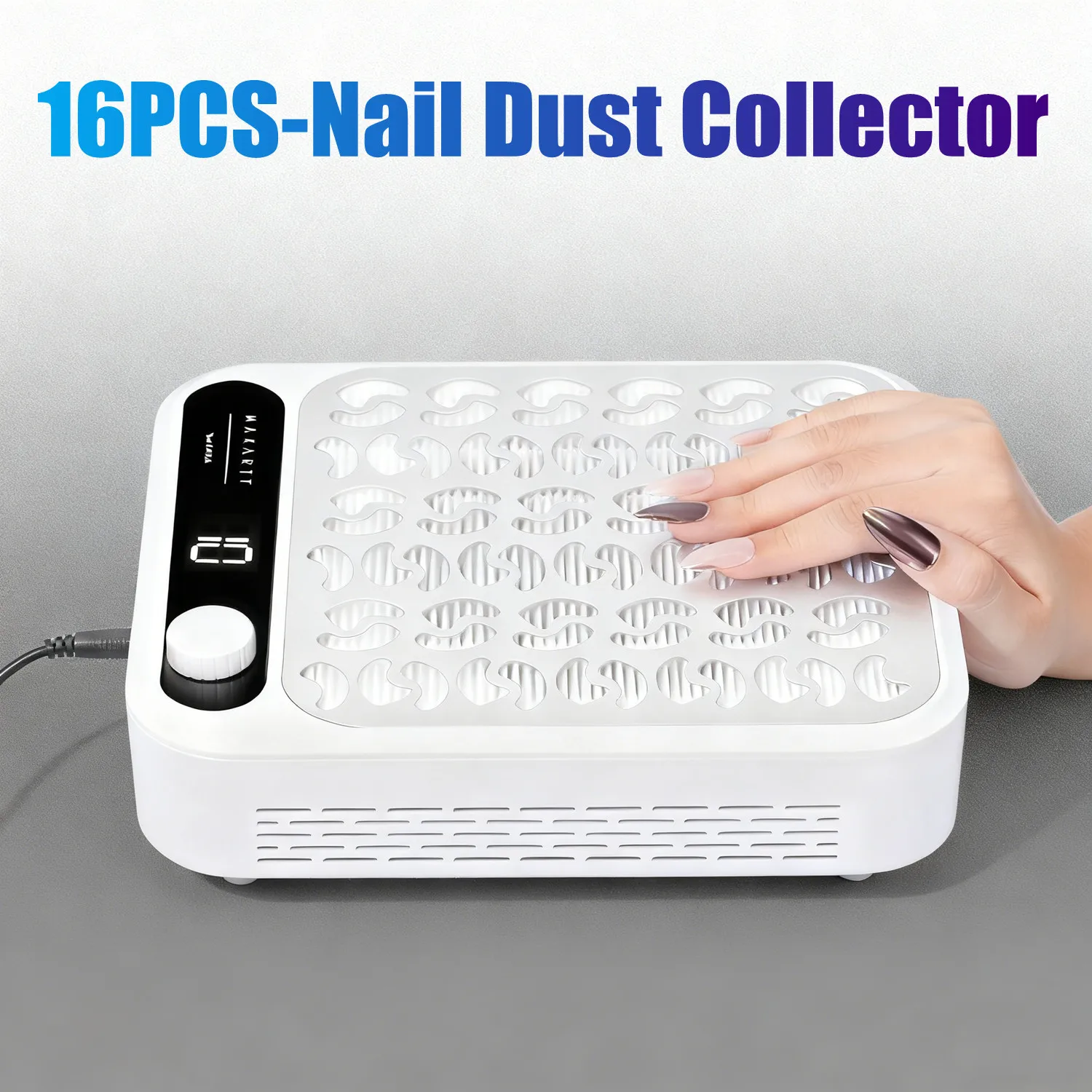 

16PCS Nail Dust Collector 56W - Professional Powerful Suction Larina Dust Cleaner with LED Display Nail Supplies Manicure Tools
