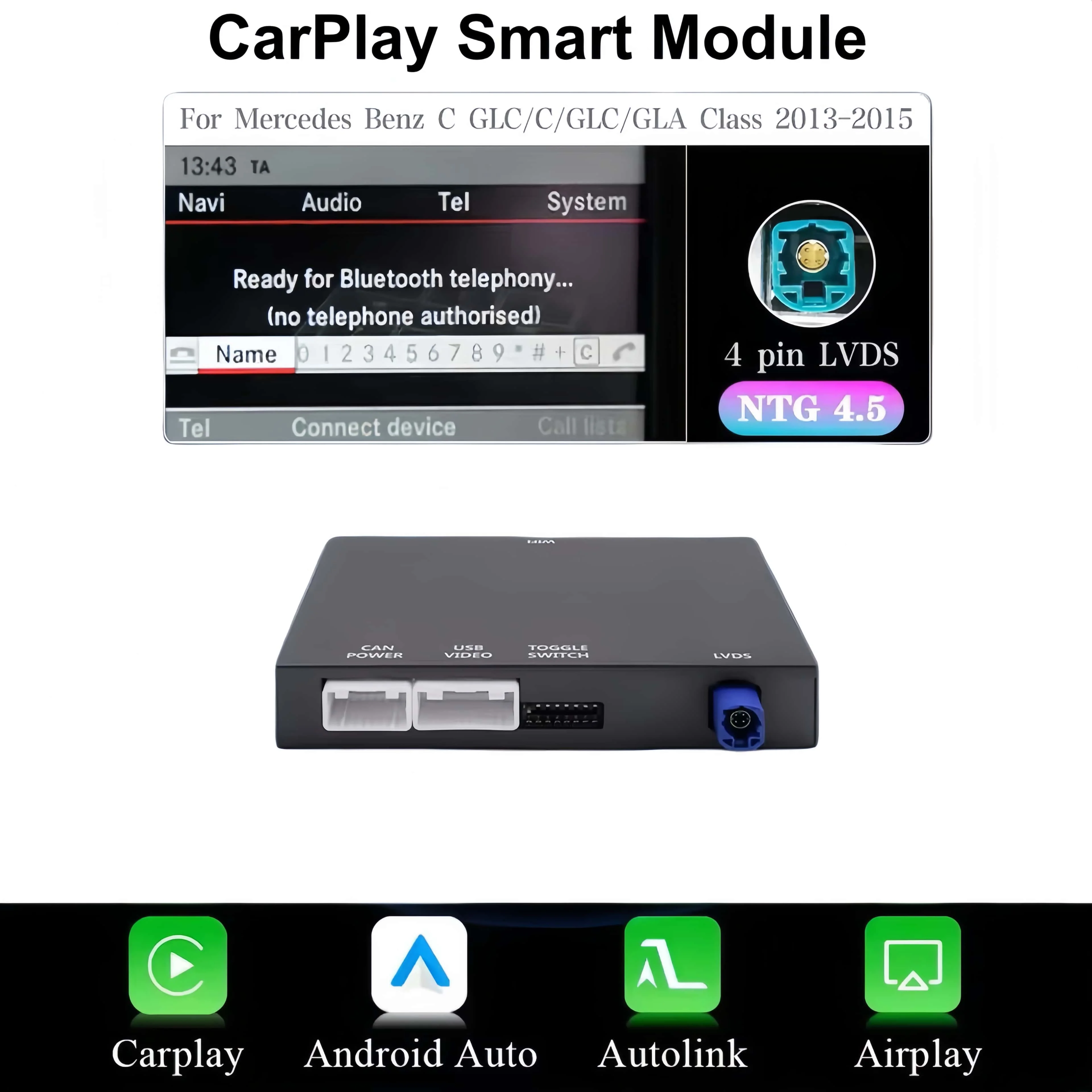 Draadloze CarPlay Android Auto Decoder voor Mercedes Benz C-Klasse W204 W205 NTG 4.0 4.5 5.0 systeem BT GPS Navi Airplay automodule