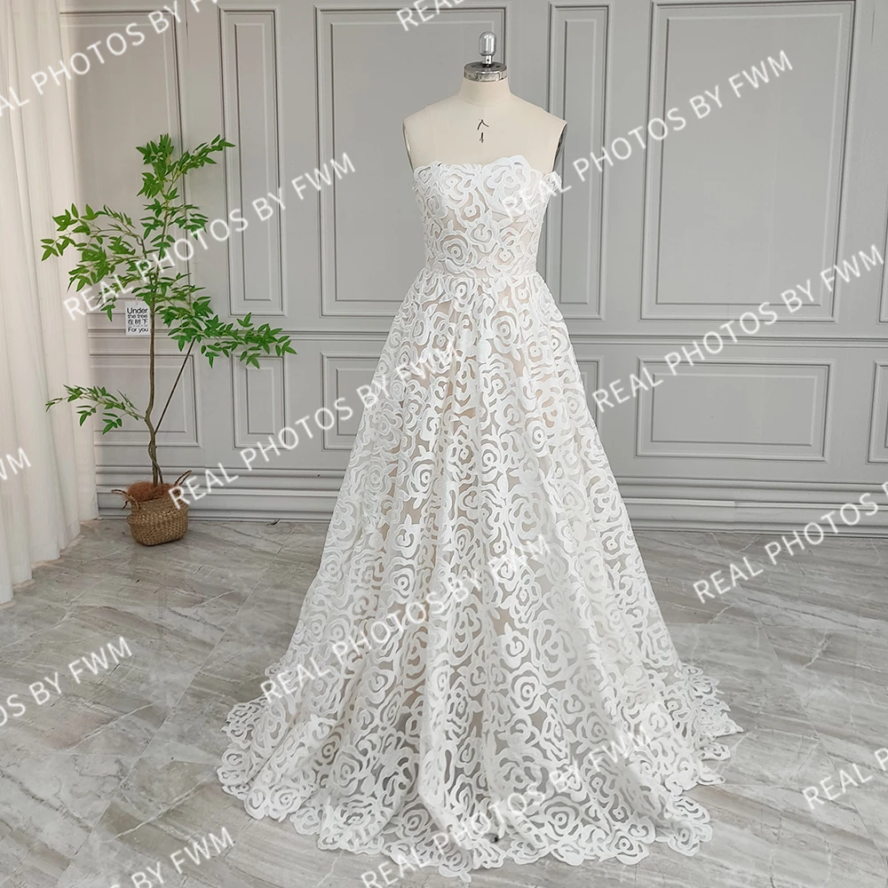 15985# Real Photos 2024 Strapless Embroidery Floral Lace A-line Wedding Dress For Bride Custom Made Low Back Women Bridal Gown