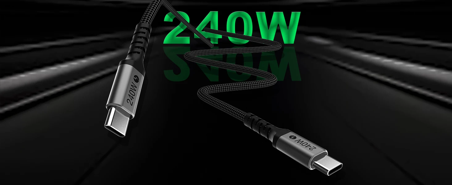 240W USB-C zu USB-C Kabel, PD3.1 Schnellladekabel Typ C, Nylon-Ummantelung für MacBook Pro Air iPad Pro Laptop – Detail 1