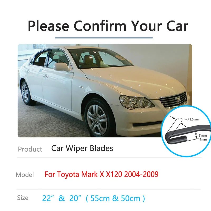 For Toyota Mark X X120 2004 2005 2006 2007 2008 2009 Accessories Universal Windscreen Wipers Blades Front Window Cutter U J Hook view 2