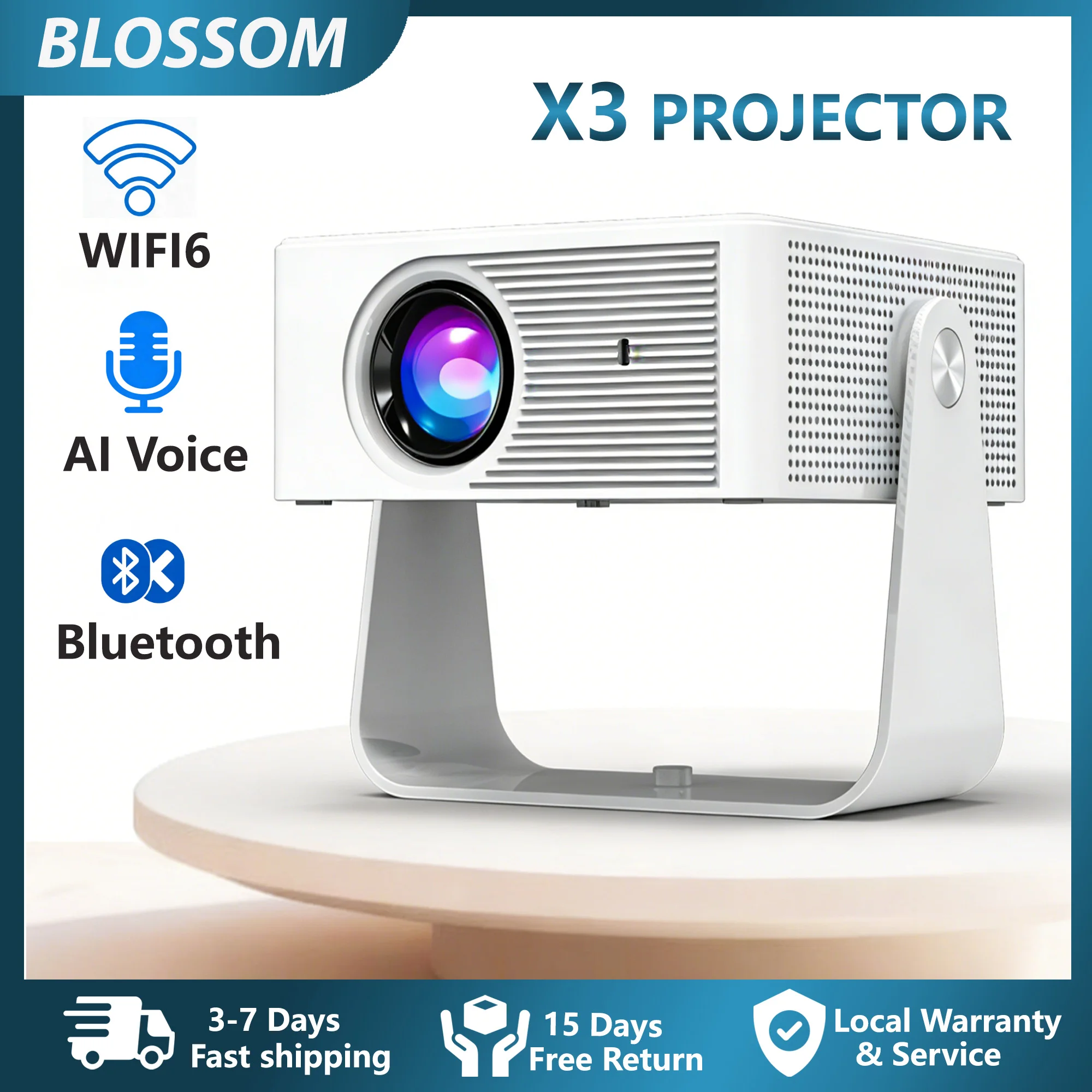 Blossom X3 1080P HD-Projektor Android IOS WiFi 360 °   Drehbarer Mini-Heimkino-Beamer mit BT-Sprachsteuerung