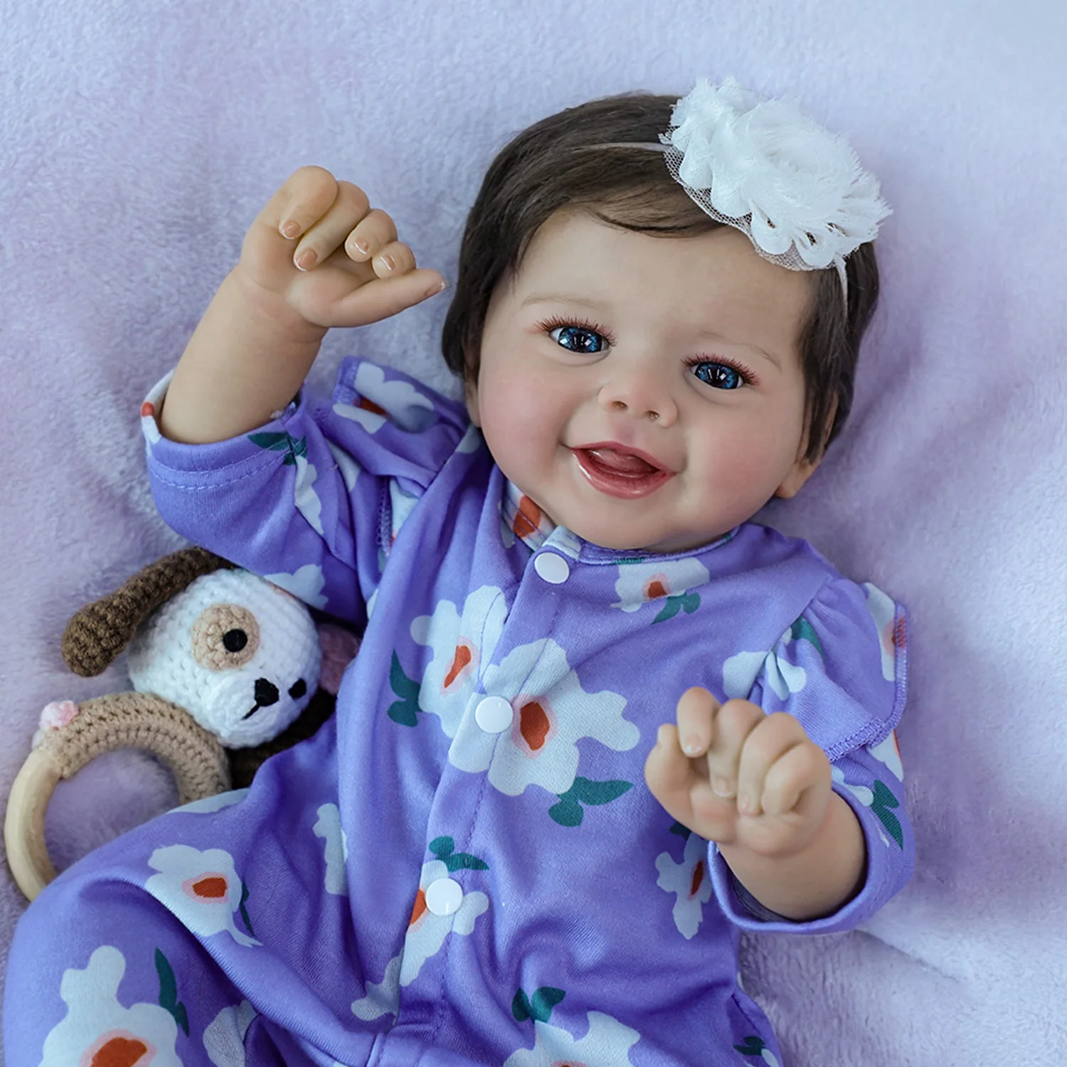 

20 Inch Lifelike Reborn Baby Girl Doll with Soft Cloth Body and Vinyl Limbs Smiling Newborn Gift for Kids