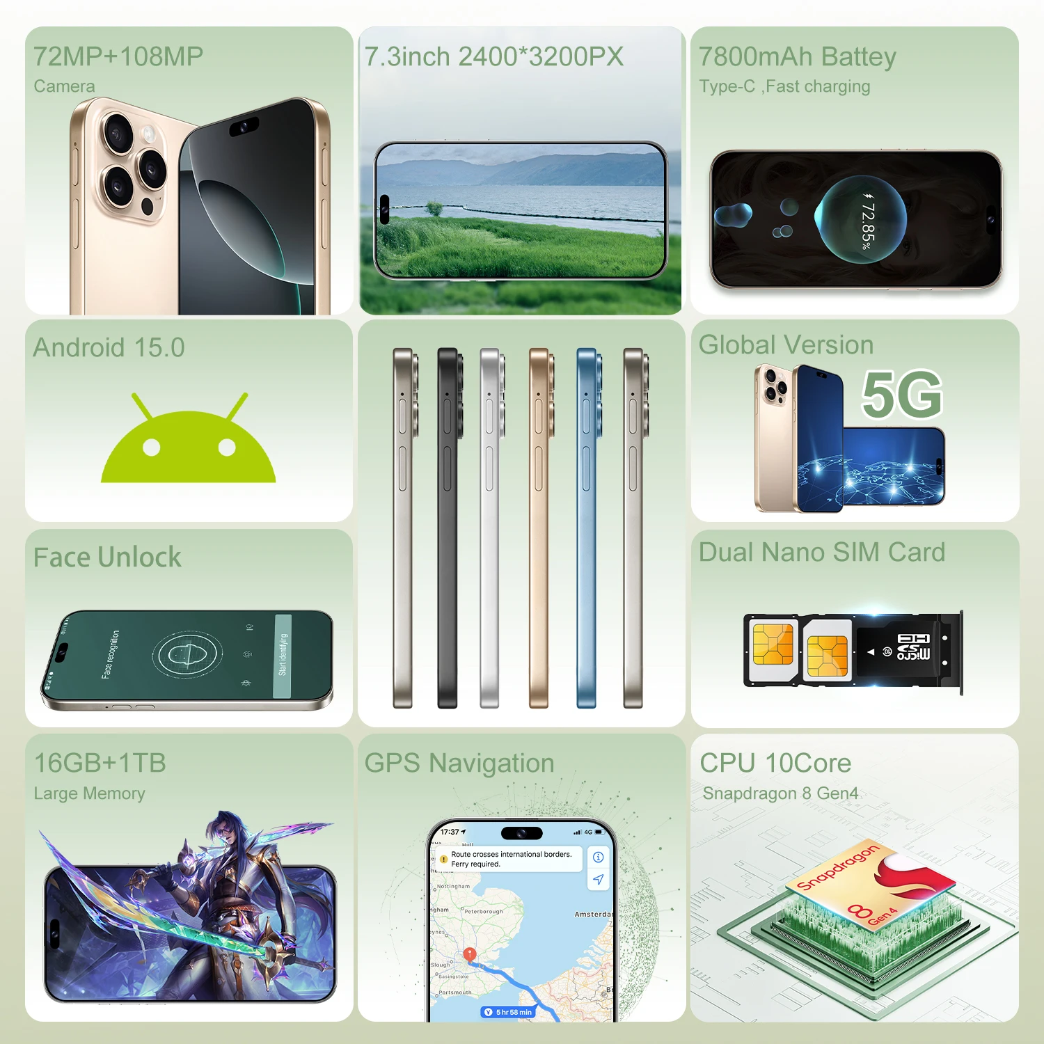 รุ่น Global Edition 2025 ใหม่ล่าสุด i16 Pro max 7.3 HD สมาร์ทโฟนแท้ รองรับสองซิม แบตเตอรี่ 7800mAh ฟังก์ชั่นจดจำใบหน้า