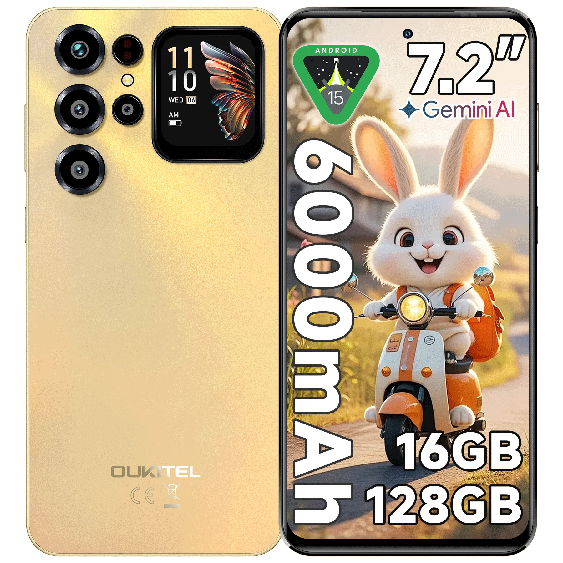 Téléphones portables débloqués OUKITEL C68PLUS, Smartphone Android 15, 16 Go de RAM + 128 Go de ROM/1 To, 6000 mAh, Caméra avant 64 MP + 8 MP