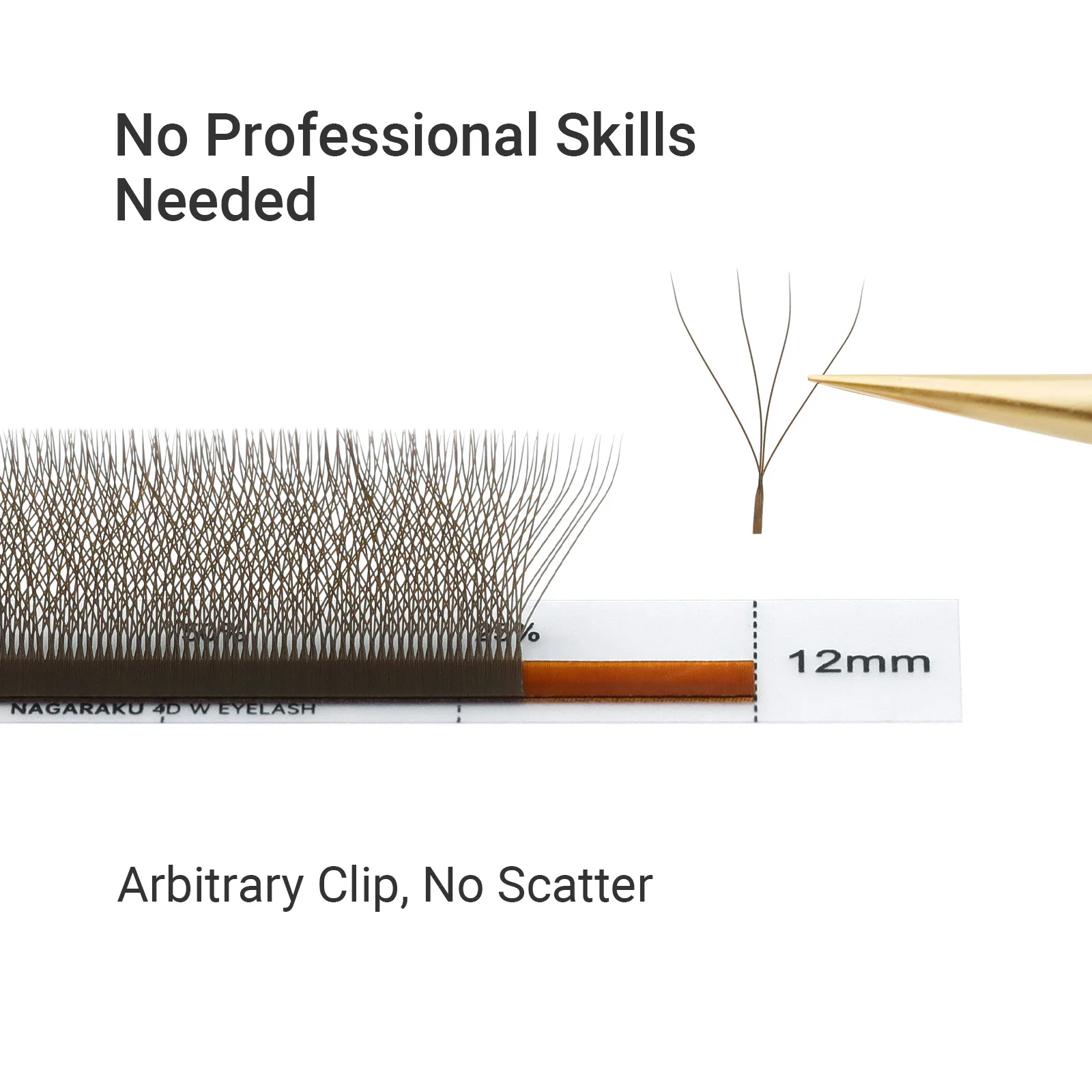 NAGARAKU Braun Dunkelbraun 3D/4D/5D W-Form Handgewebte Vorgefertigte Fächer-Wimpernverlängerungen Volle Wimpern Natürlich Weich Leicht Matt Dicht – Detail 2