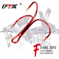 FTK Fishing Hook High Carbon Treble Red Hooks Super Sharp solid size 2/0#-6# Triple Barbed Steel Fishing bass lure hook