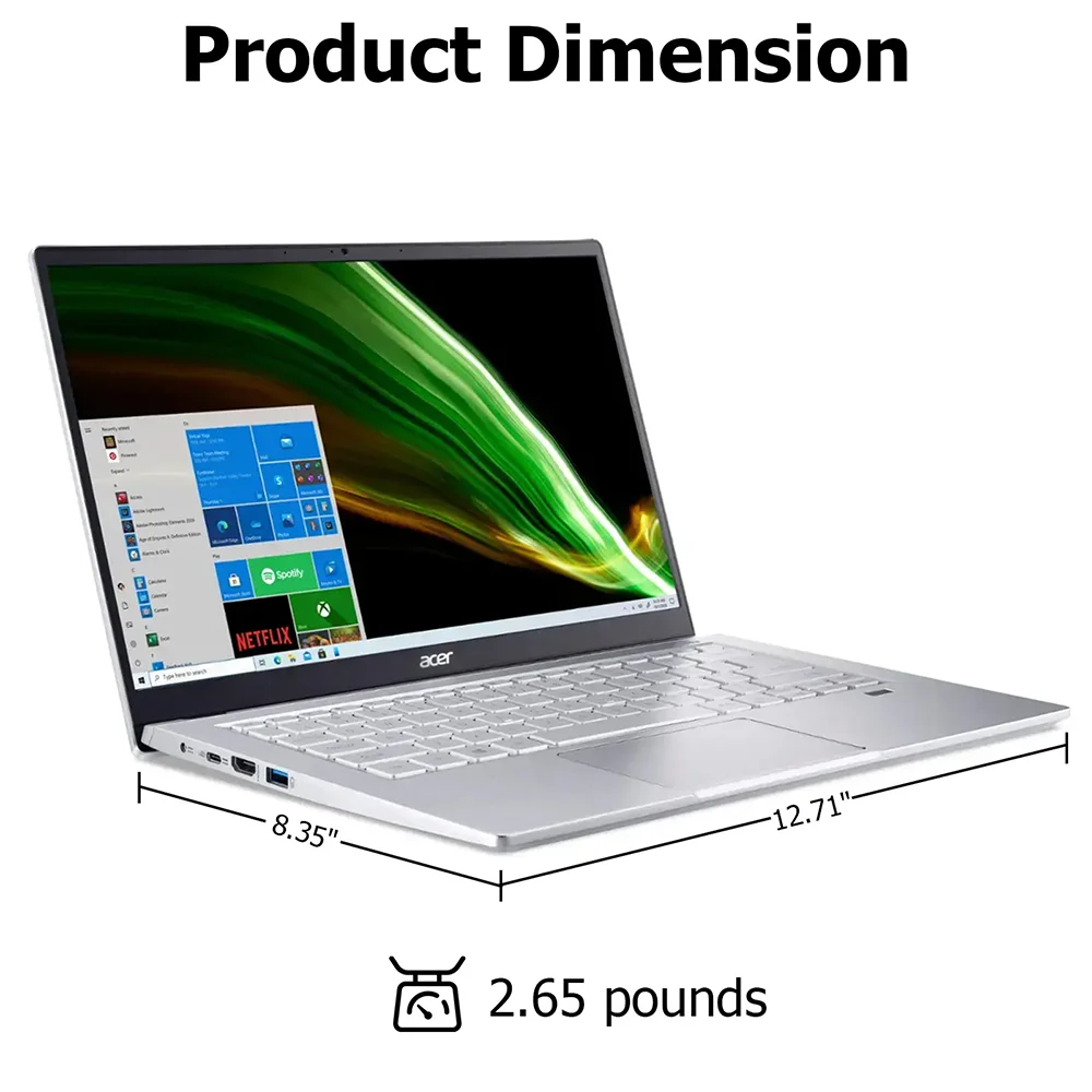 Acer Swift 3 14" FHD Business Laptop, AMD Ryzen 7 5700U, 16GB LPDDR4X, 2TB PCIe SSD, WiFi 6, Backlit KB, 100% sRGB, Silver