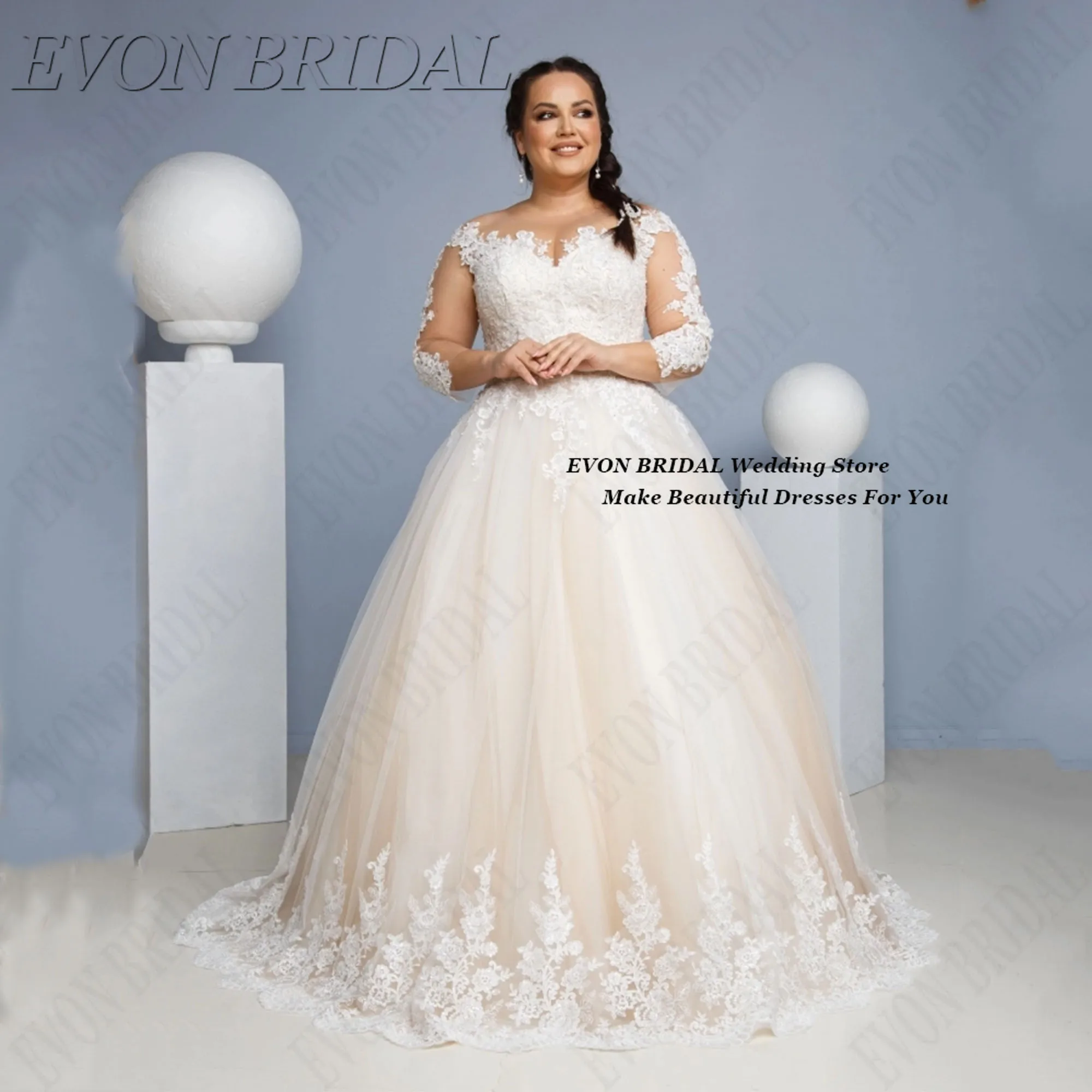 

EVON BRIDAL Scoop Bridal Party Gown Elegant Plus Size Appliques Bride Dress 2025 Classic Floor Length Wedding Gown Customized