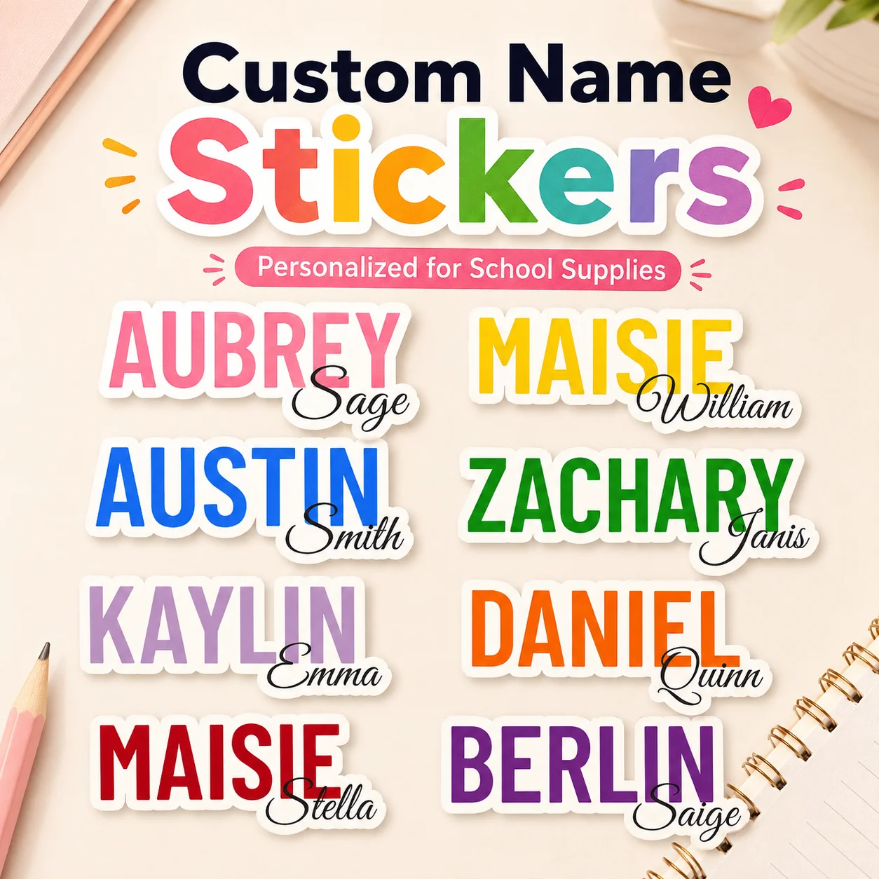 Personalized Custom Name Stickers Decals for Water Bottles Tumblers Laptops Notebooks Phones Back To School Christmas Gift Tags
