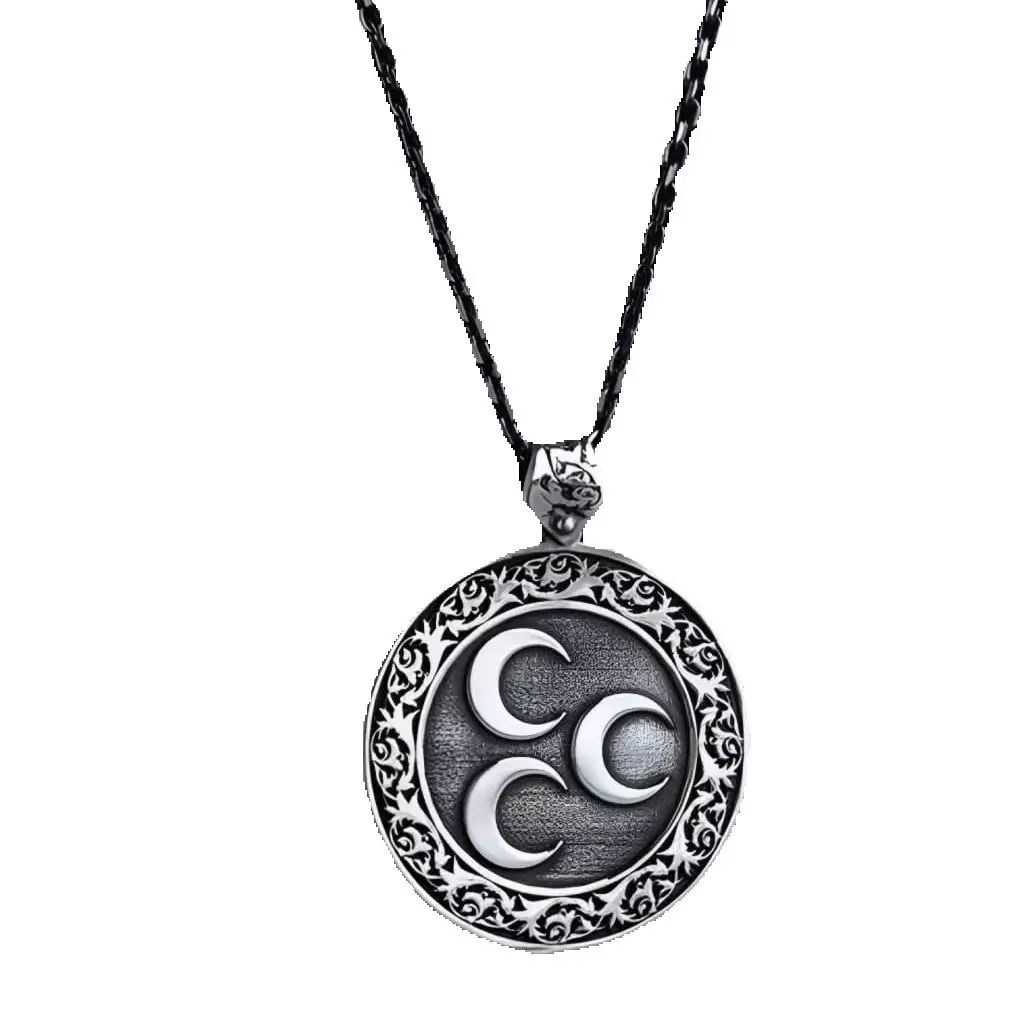 Turkish Flag Inspired Silver Locket - Crescent Medallion Necklace - Handmade Jewelry - Gift for Him