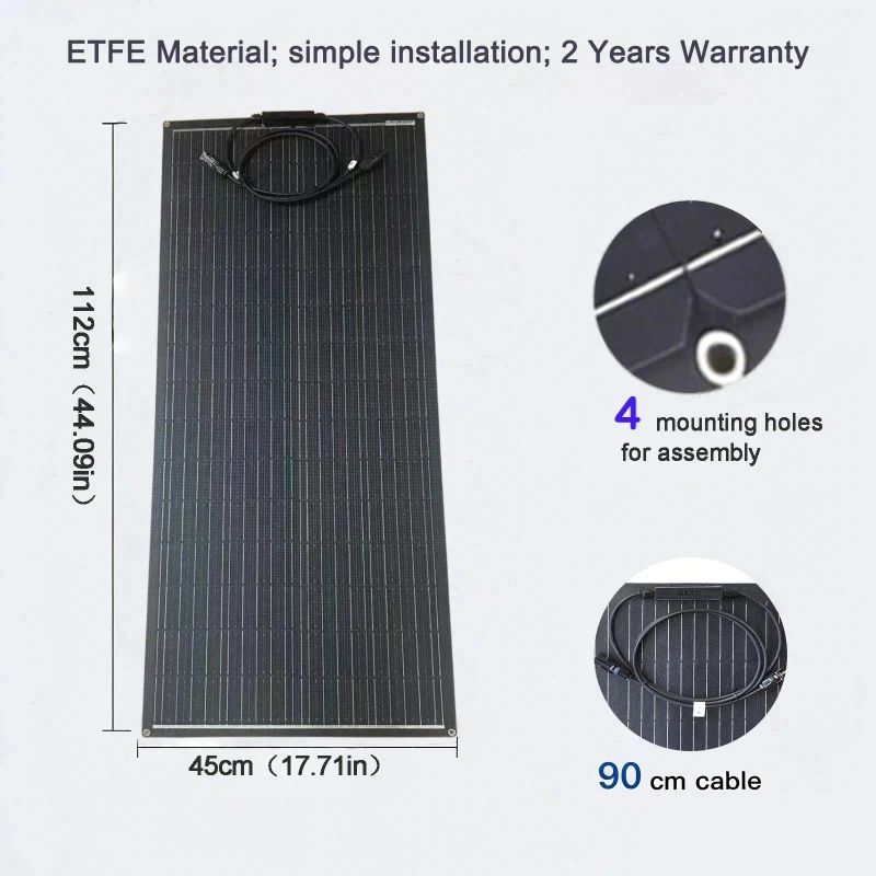 12V 200W Leichtes Flexibles Solarmodul 2 Stück 100W Monokristallin Schlank Wasserdicht Biegbar für Wohnmobil Camping Boot Marine – Detail 5