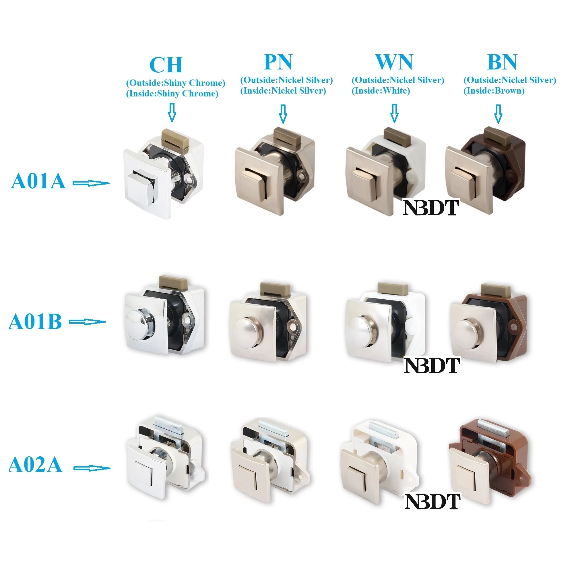 8Pcs Keyless Push Button Latch Pup Up Square Knob Rosette RV Yacht Drawer Boat Trailer Caravan Cabinet Gold White