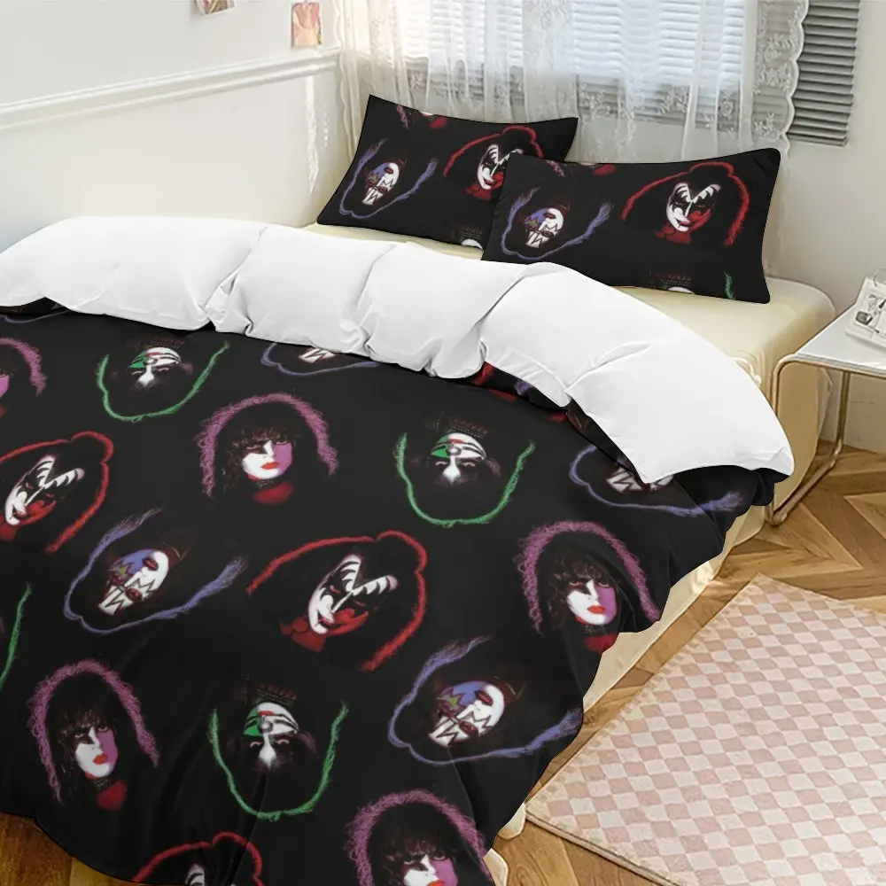 Band Kiss Print Three Piece Bedding Set Children or Adults for Beds Quilt Covers Birthday Gifts for Women Men