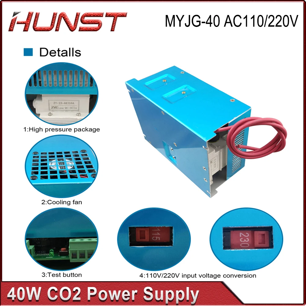 Hunst 40W CO2 Laser Voeding 110 V/220 V voor 30 W 40 W 50 W K40 Graveren Snijmachine MYJG-40W Laser Generator