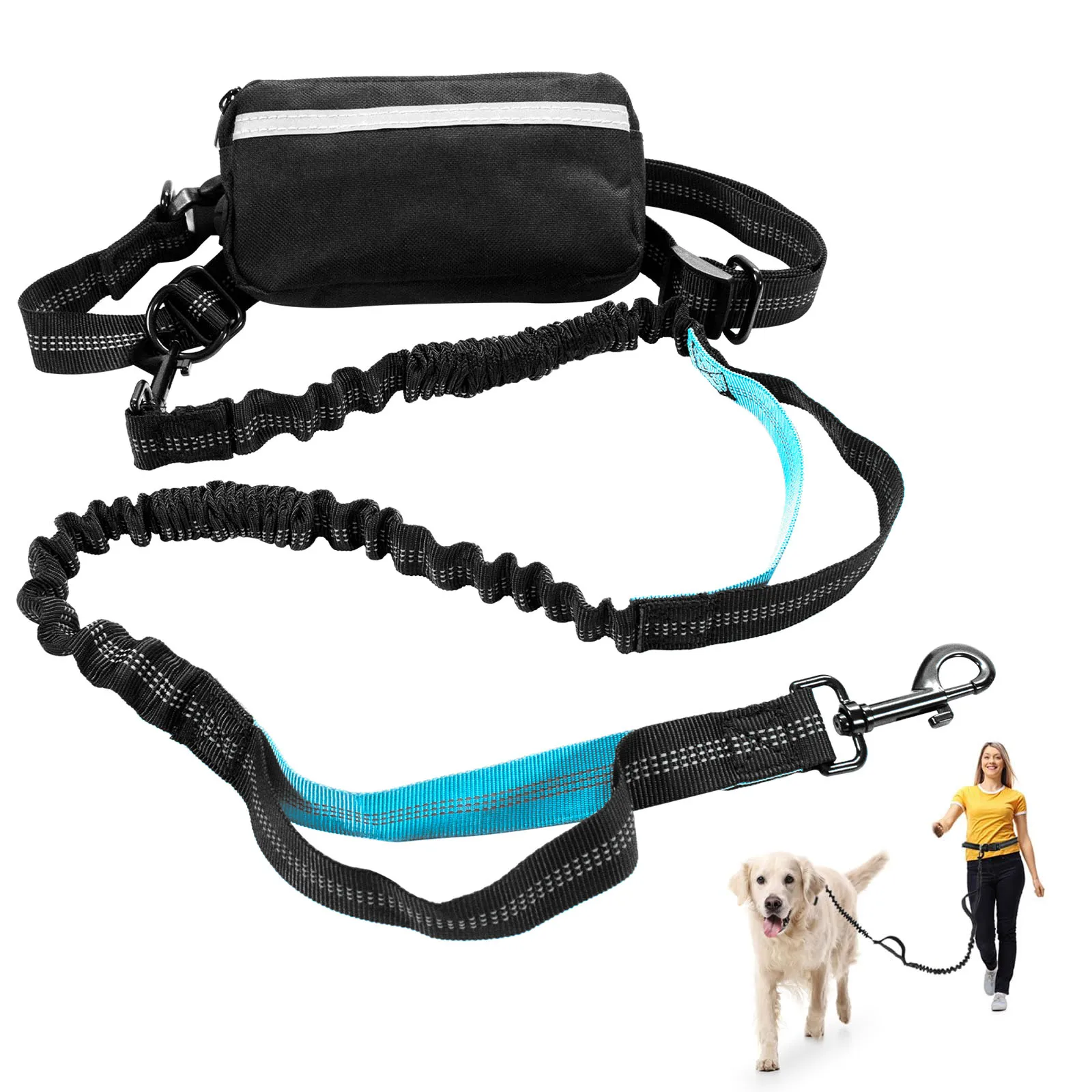 

Multi-functional Traction Leash with Waist Pack, Reflective Pull Strap Dog Traction Stretch Leash for Training Jogging Hiking