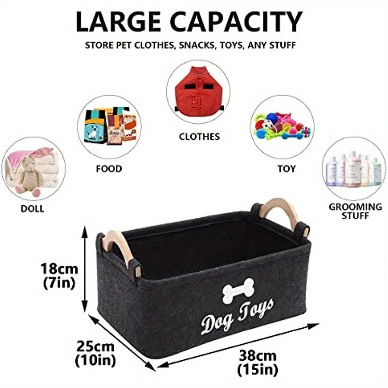 2pc Felt Pet Toy Box, Dog Toy Box, Storage Basket Chest Organizer For Organizing Pet Toys, Blankets, Leashes And Food