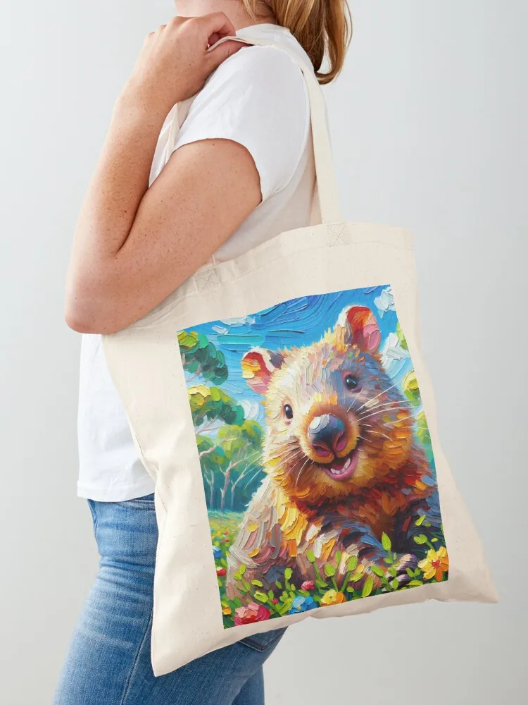 Wombat Tote Bag For Women Reuseable Canvas For Girl Fashion Shopping Grocery For Female Shoulder Bags For Student