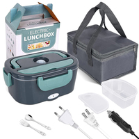 2 In1 Electric Heating Lunch Box Car + Home 12V 24V 220V Portable Stainless Steel Liner Bento Lunchbox Food Container Bento Box Eu/Uk Plug # 20
