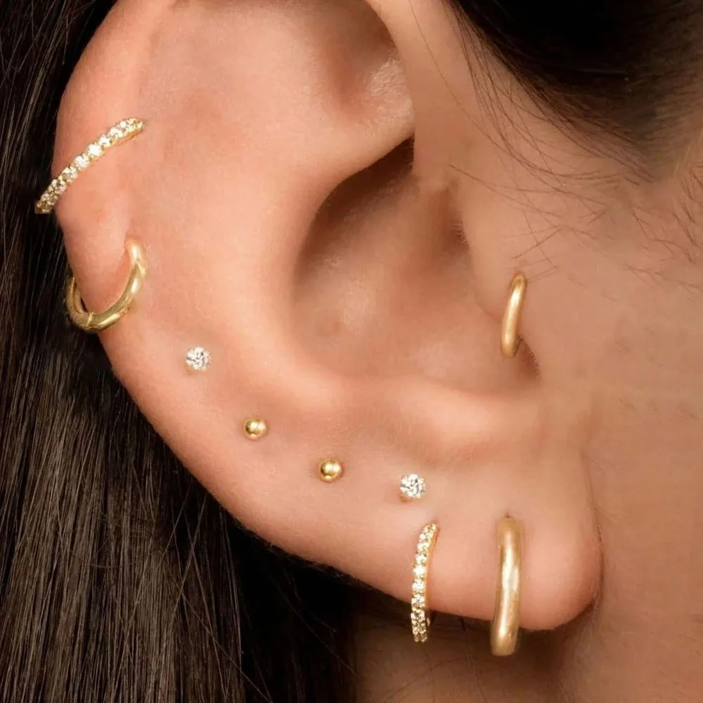 5 Pairs Classic Hoop Earrings CZ Stud Stackable Earring Set for Women, Dainty 14K Gold Plated Minimalist Huggie Hoop Earrings