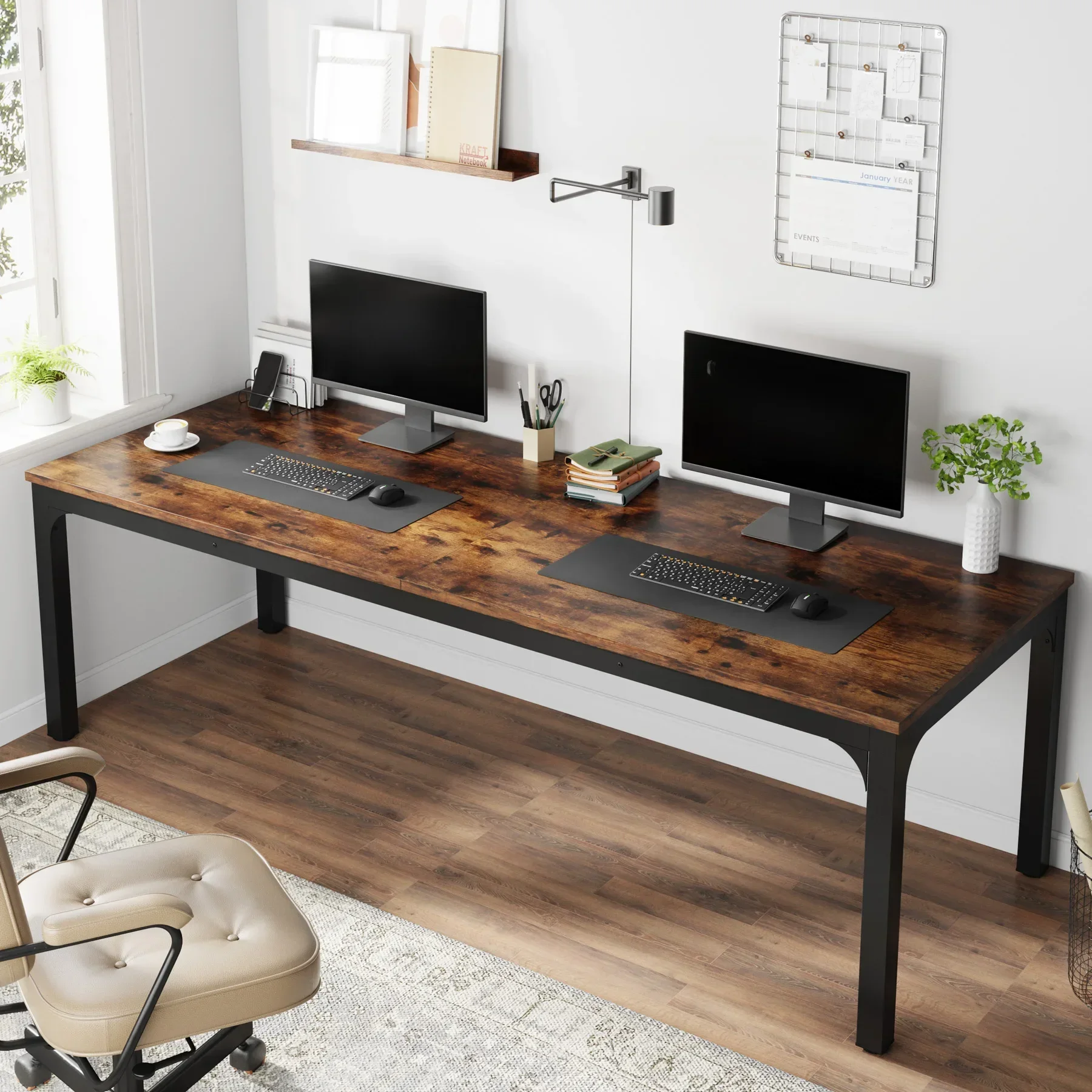 Tribesigns 78,7 inch extra lang computerbureau 2-persoons bureau, dubbel lang bureau, werkstation voor thuiskantoor - afbeelding 2