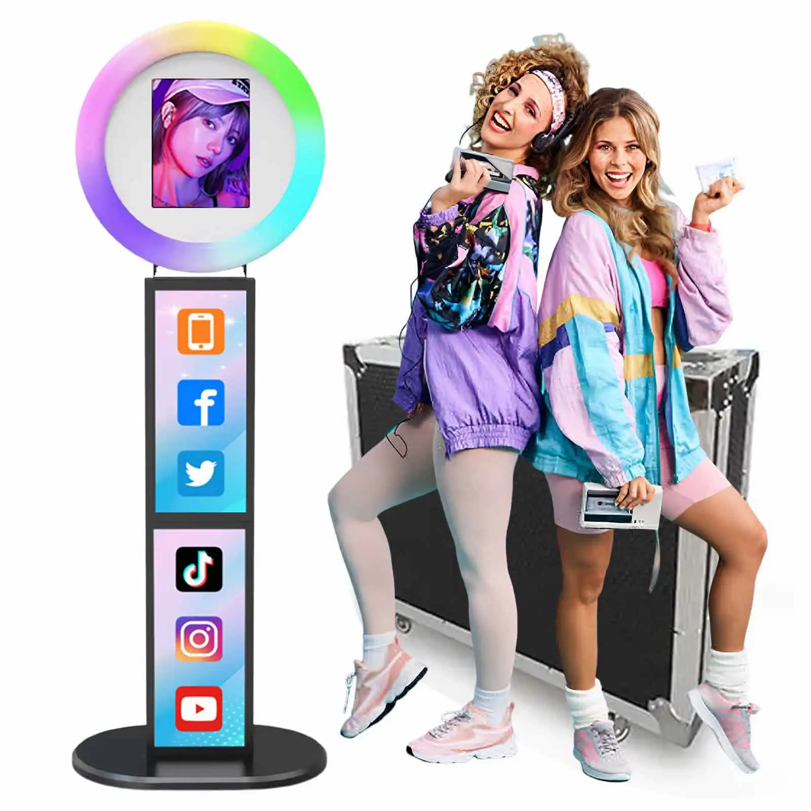 

IPad Metal Case Photo Booth With RGB Ring Light With Remote Control Flight Case Suitable For Halloween Christmas Wedding Party