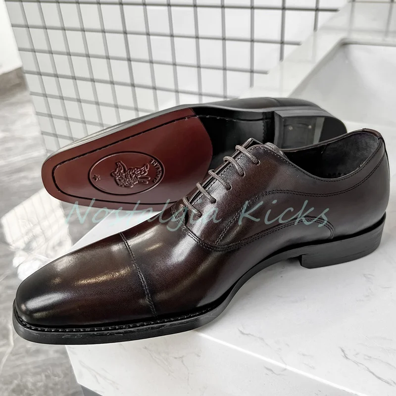 

Genuine Leather Brown Lace Up Formal Business Shoes Breathable Wear-Resistant Non Slip Oxford Shoes Wedding Versatile Man Shoes