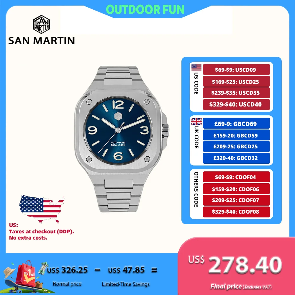 

San Martin 40 мм квадратные деловые часы механические часы для мужчин с автоподзаводом наручные часы водонепроницаемые 10 бар повседневные с сапфировым стеклом SN0074