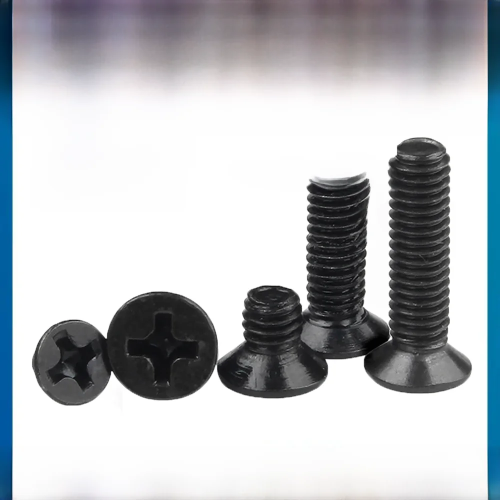 Vis à tête plate cruciforme en acier inoxydable, boulons à vis fraisée, noir figuré, 304, M1.6, M2, M2.5, M3, M3.5, 10 pièces par lot
