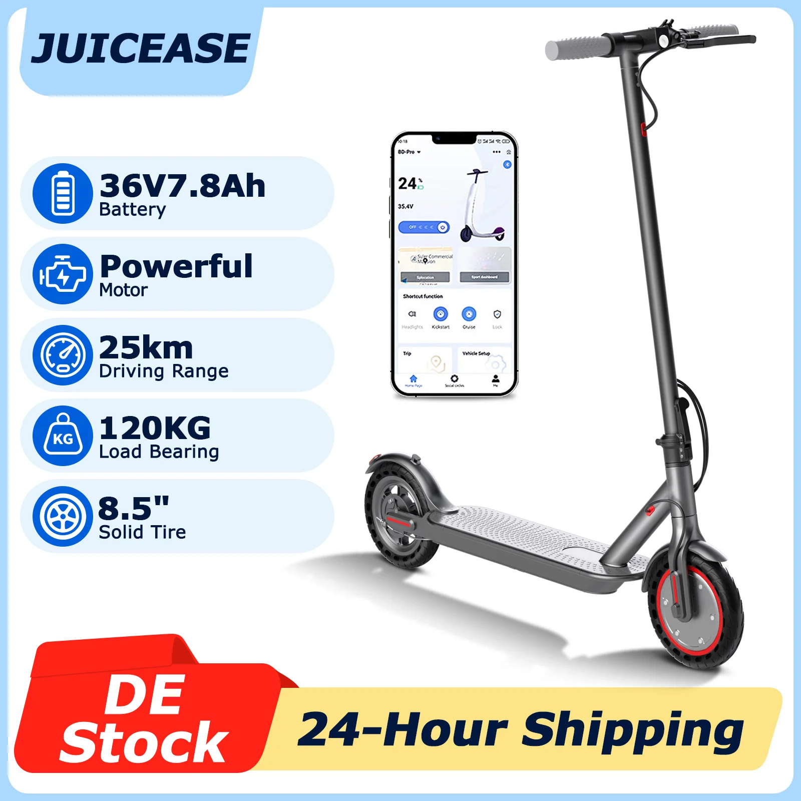 Eléctrico JUICEASE 2026 Nuevo Scooter Eléctrico para Adultos de Alto Rendimiento, Alcance de 5-25 KM, Scooter Eléctrico Plegable de 8.5