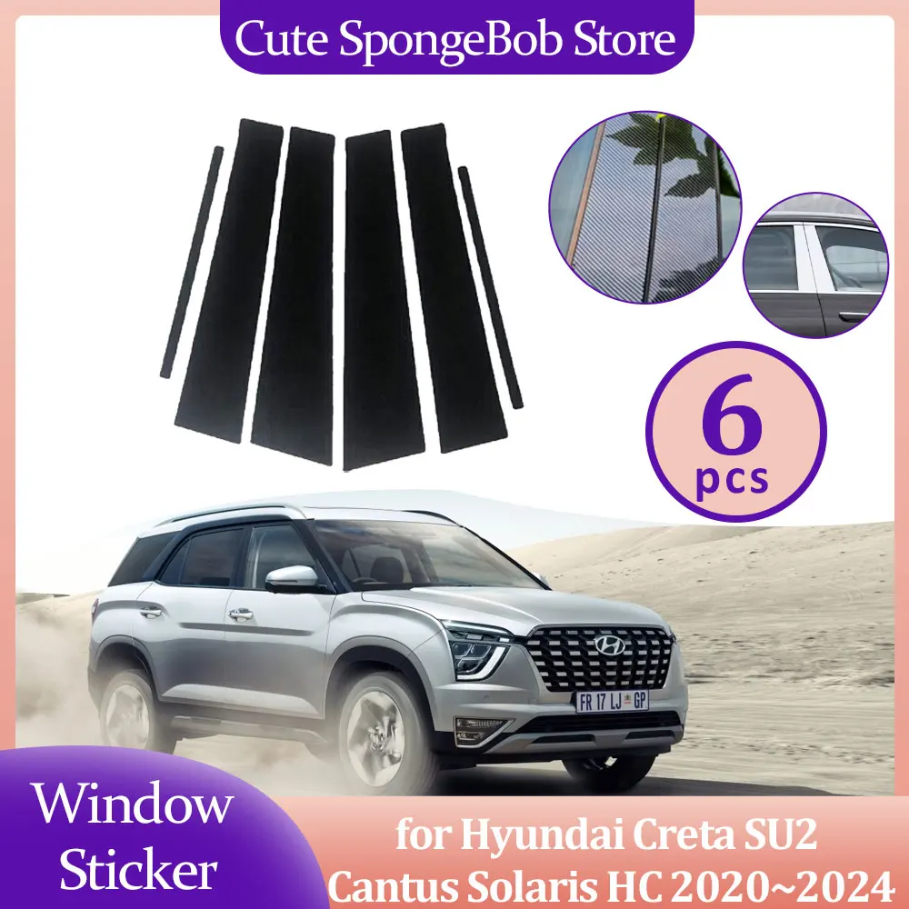 

Car Door Window Trim Cover for Hyundai Creta SU2 Cantus Solaris HC 2020~2024 Carbon Fiber Chrome Sticker Pillar Posts Accessorie