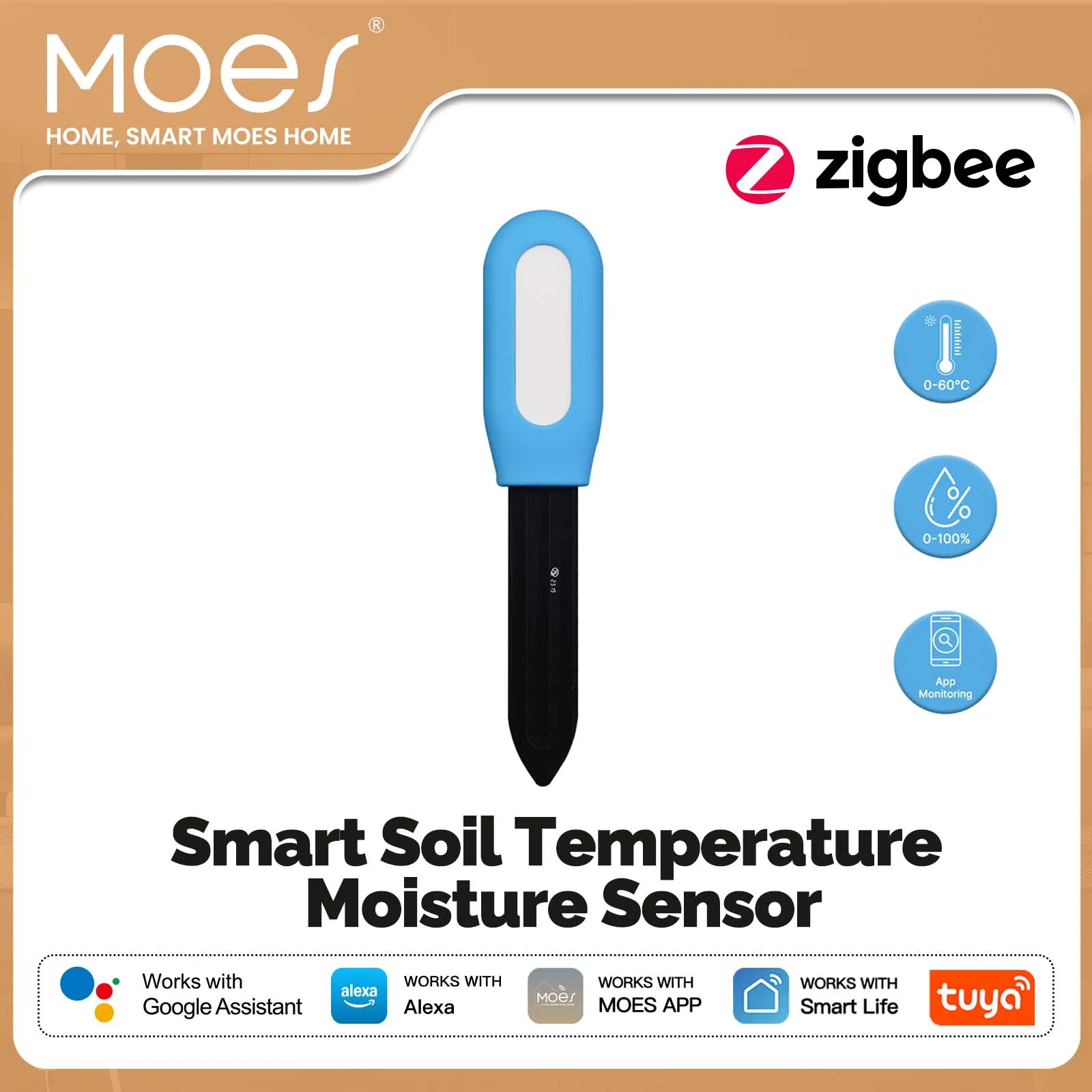 MOES Smart ZigBee - Capteur de température et d'humidité du sol - Moniteur de plantes - Détecteur - Automatisation du jardin - Irrigation