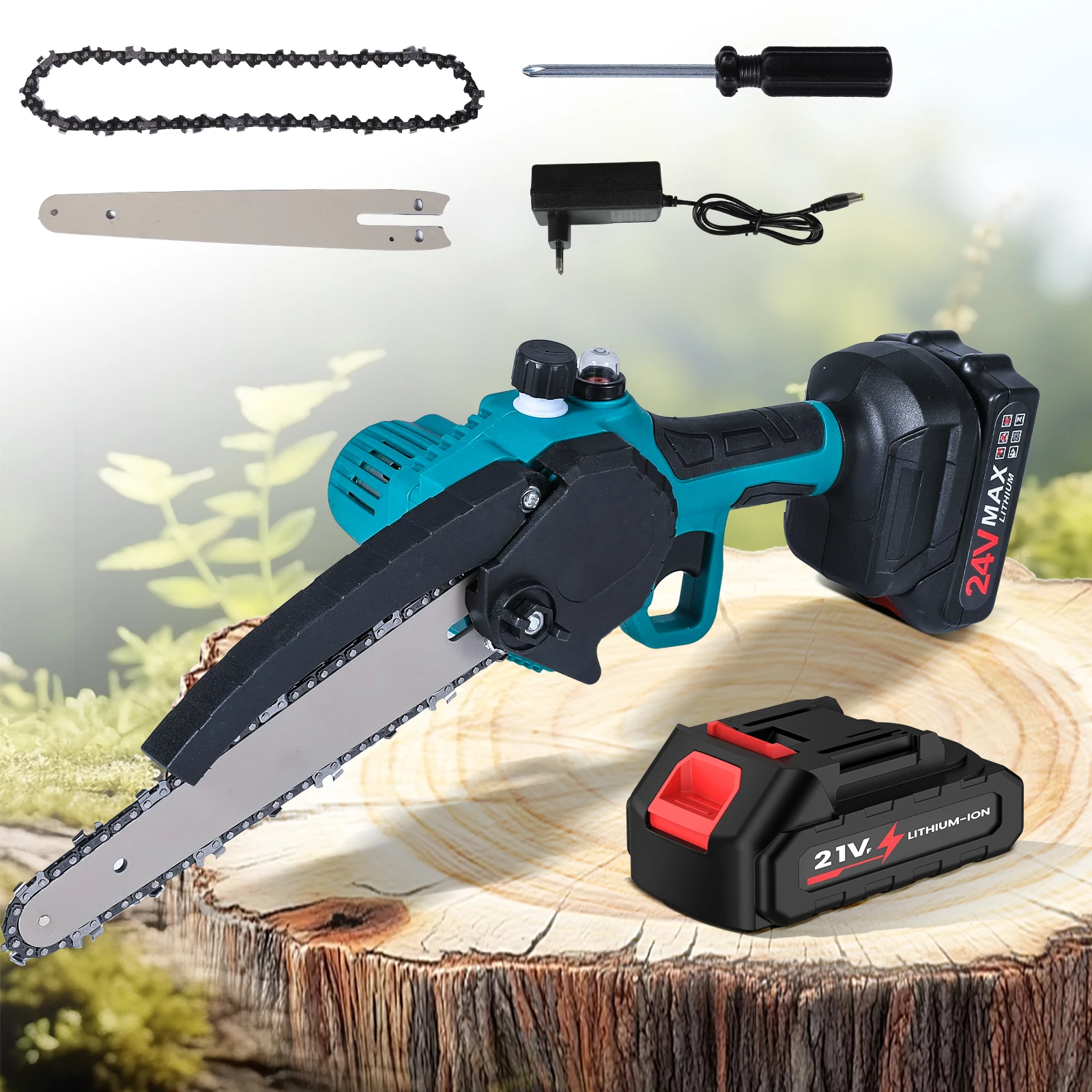 2025 3000W Mini scie à chaîne électrique 8 pouces scies à chaîne avec une batterie au Lithium de huileur 24V travail du bois coupe outil électrique de jardin