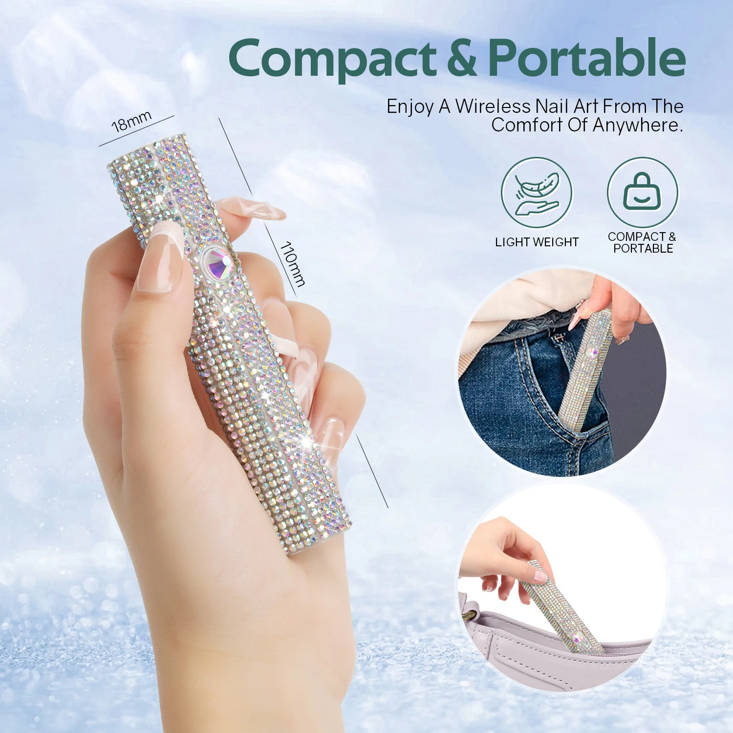 Mini lampe à ongles UV Led portative avec diamants, sèche-ongles Portable pour le durcissement du vernis Gel avec affichage, Machine de manucure