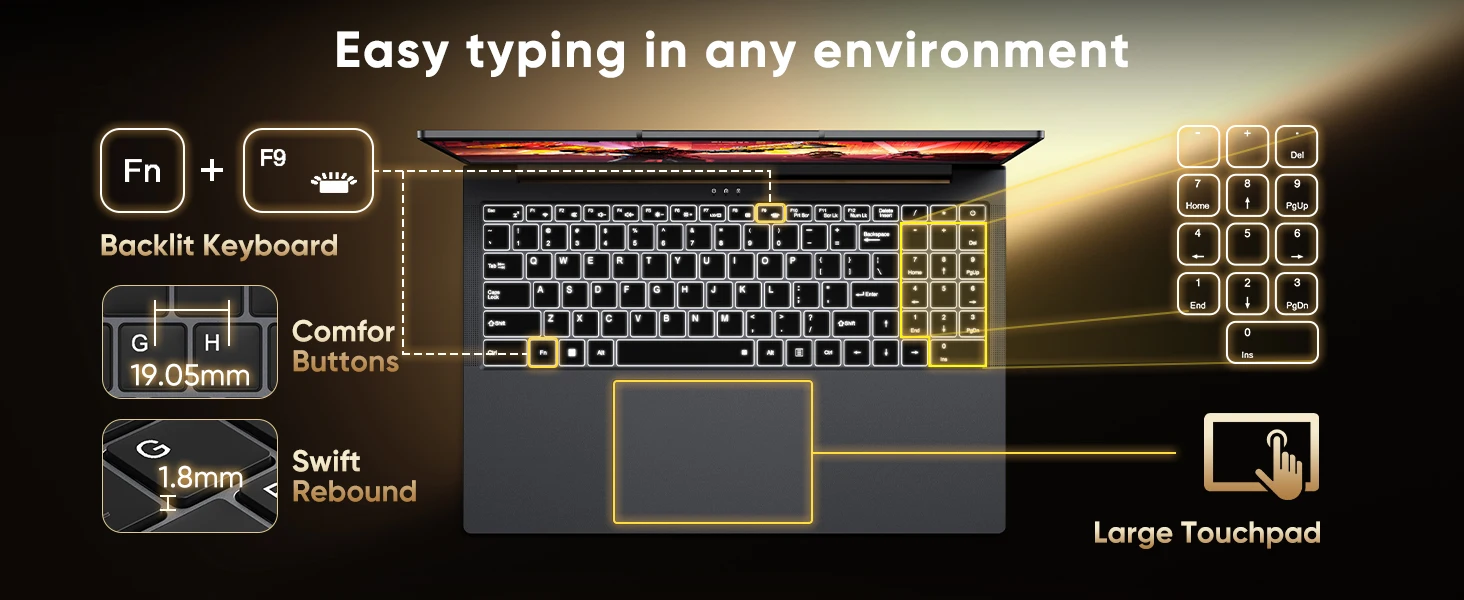 HYPERSTRIX 16' Laptop Computer Core I5 (up to 3.6GHz) 16GB RAM, 512GB SSD, Notebook PC, 1920 X 1200 FHD 16:10 Display, with BT5.0 Wi-Fi, USB A, HDMI, RJ45, Backlit Keyboard