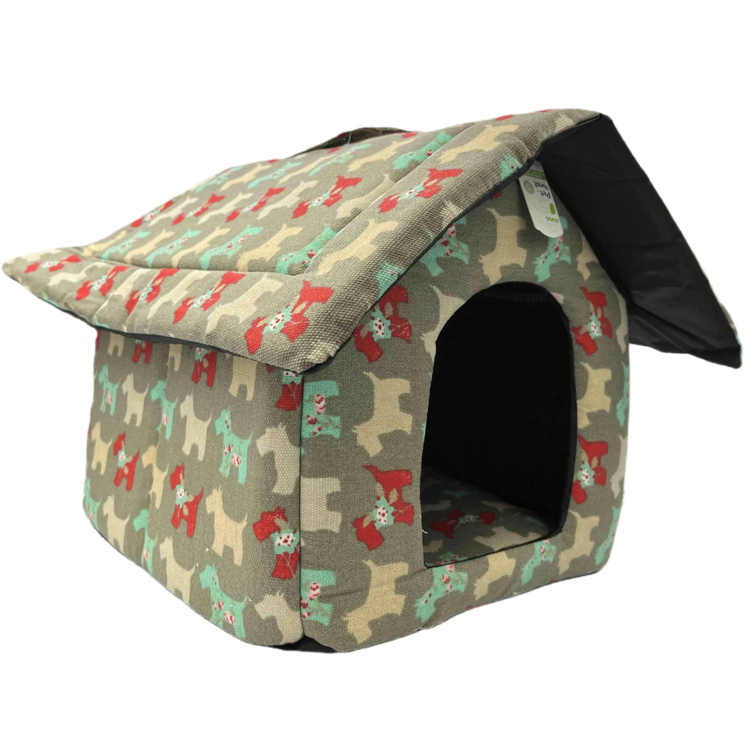Draagbare opvouwbare dierenhuisje L-formaat grijs ster canvas hondenbed binnen warme kattenhol hut kleine middelgrote honden kittens slaapnest