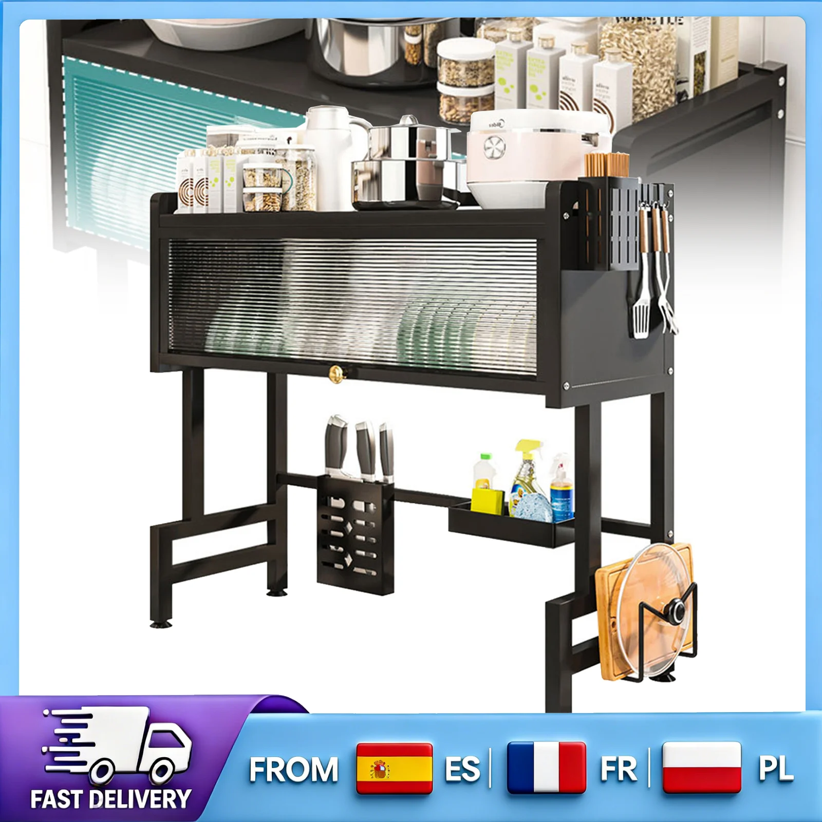 Égouttoir à vaisselle sur évier avec couvercle rabattable en acier carbone, 2 niveaux, réglable et antidérapant pour l'organisation du comptoir de cuisine