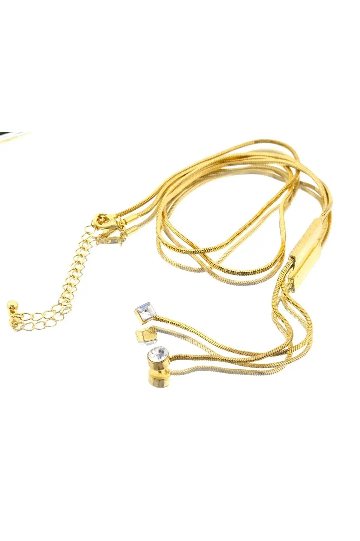 Gold Color Metal Shiny Stone Necklace 42cm.